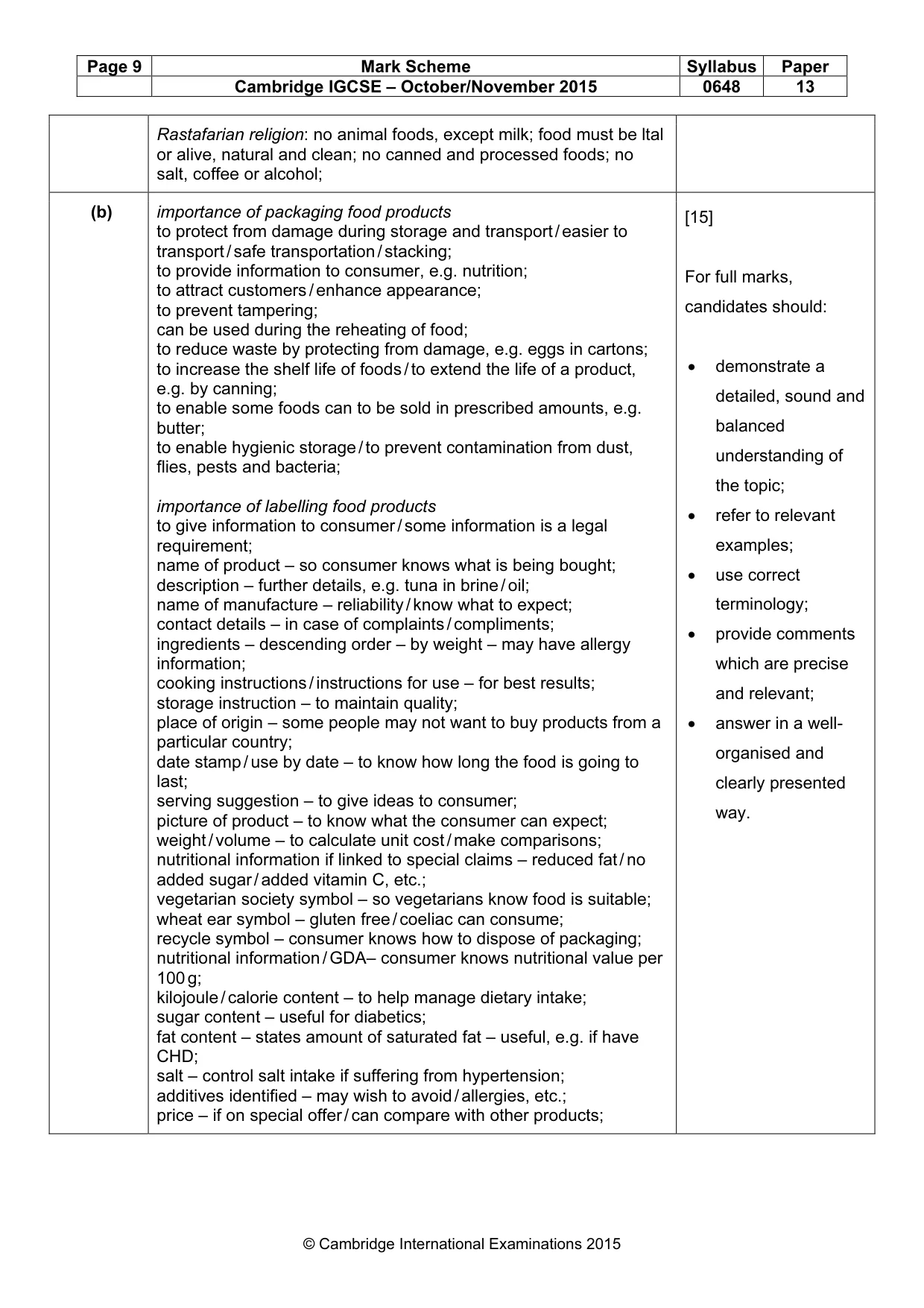 Mark scheme, page 9 of 9
