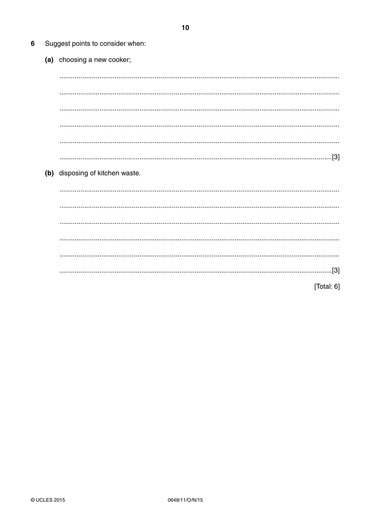 Cambridge IGCSE Food and Nutrition 0648 2015 Oct/Nov Paper 1 · Variant 1 question paper, page 10 of 16