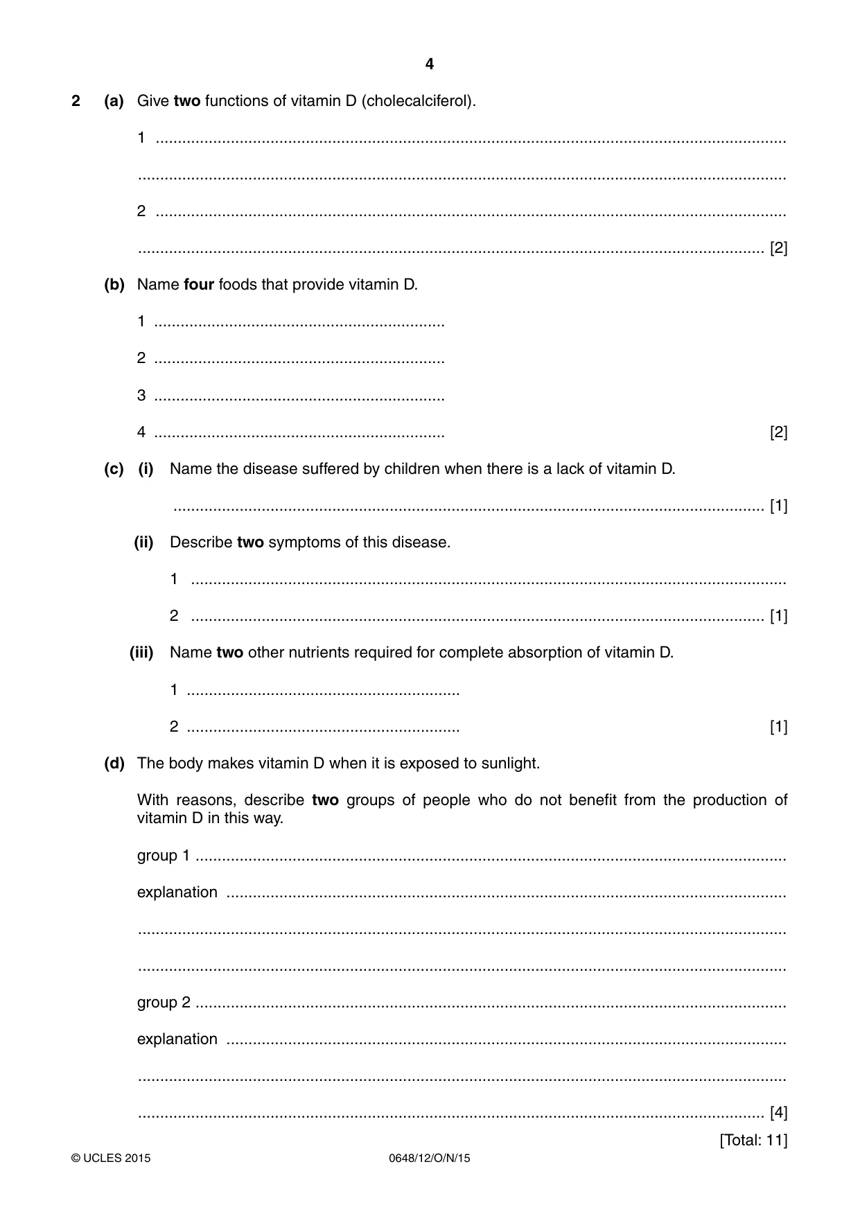 Cambridge IGCSE Food and Nutrition 0648 2015 Oct/Nov Paper 1 · Variant 2 question paper, page 4 of 12