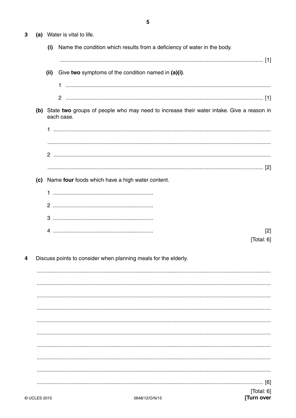 Cambridge IGCSE Food and Nutrition 0648 2015 Oct/Nov Paper 1 · Variant 2 question paper, page 5 of 12