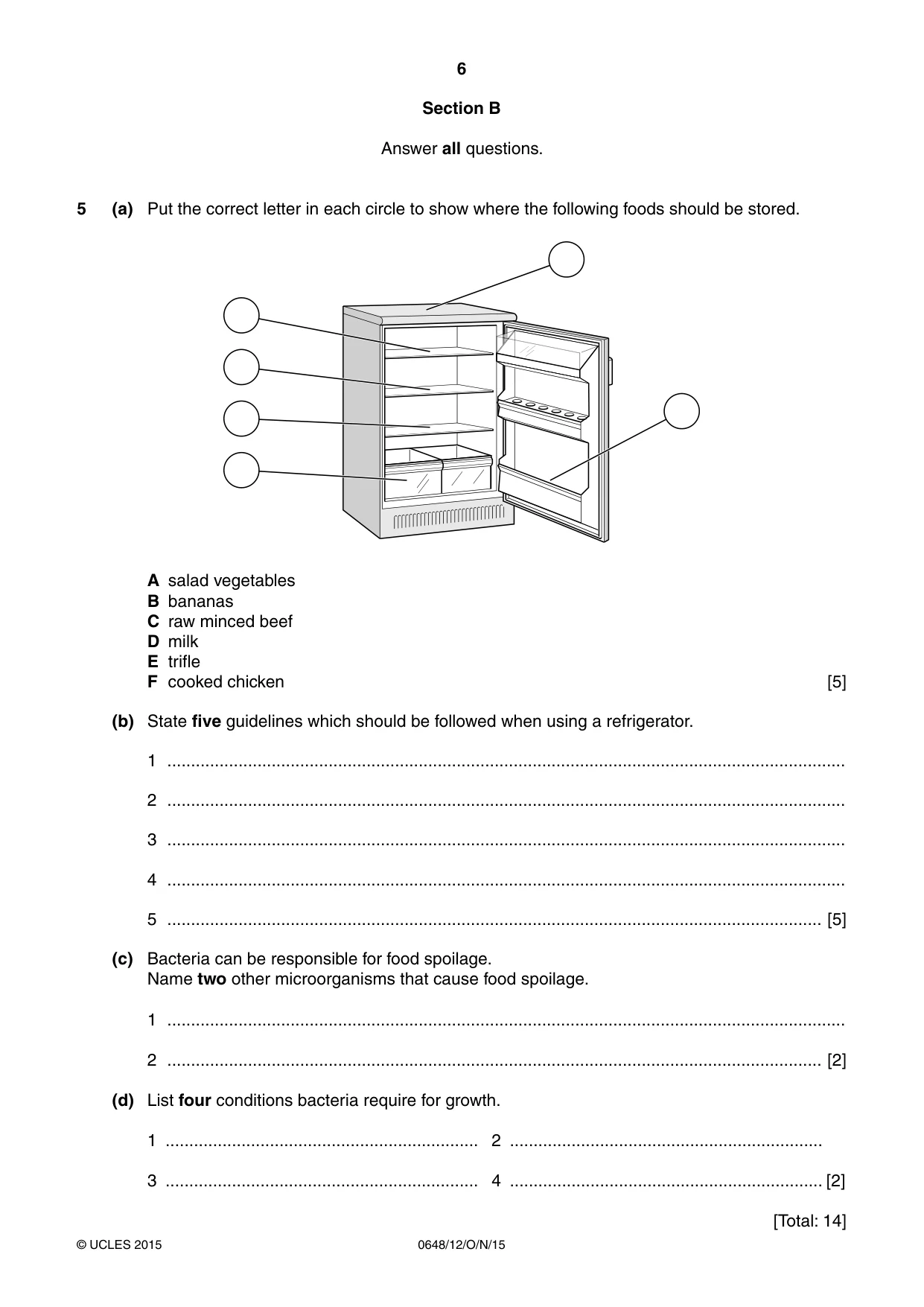 Cambridge IGCSE Food and Nutrition 0648 2015 Oct/Nov Paper 1 · Variant 2 question paper, page 6 of 12