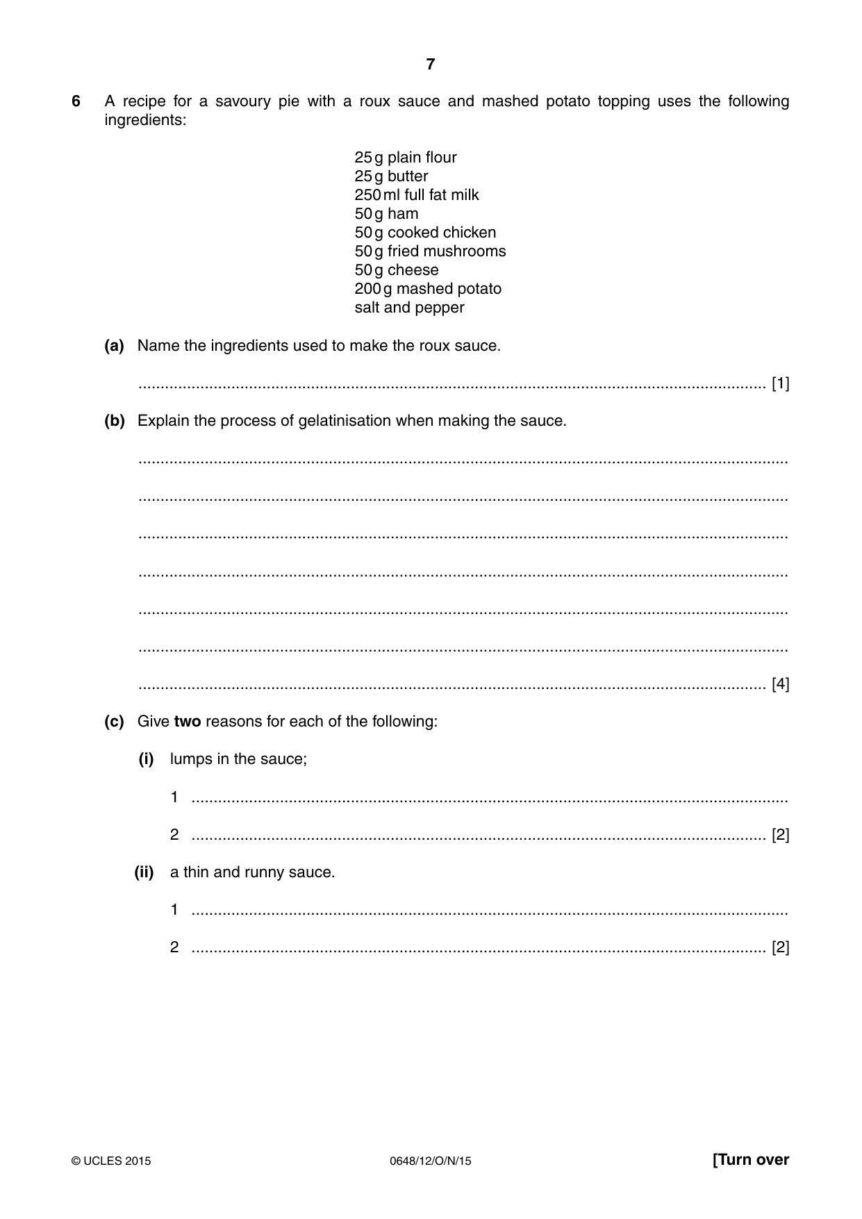 Cambridge IGCSE Food and Nutrition 0648 2015 Oct/Nov Paper 1 · Variant 2 question paper, page 7 of 12