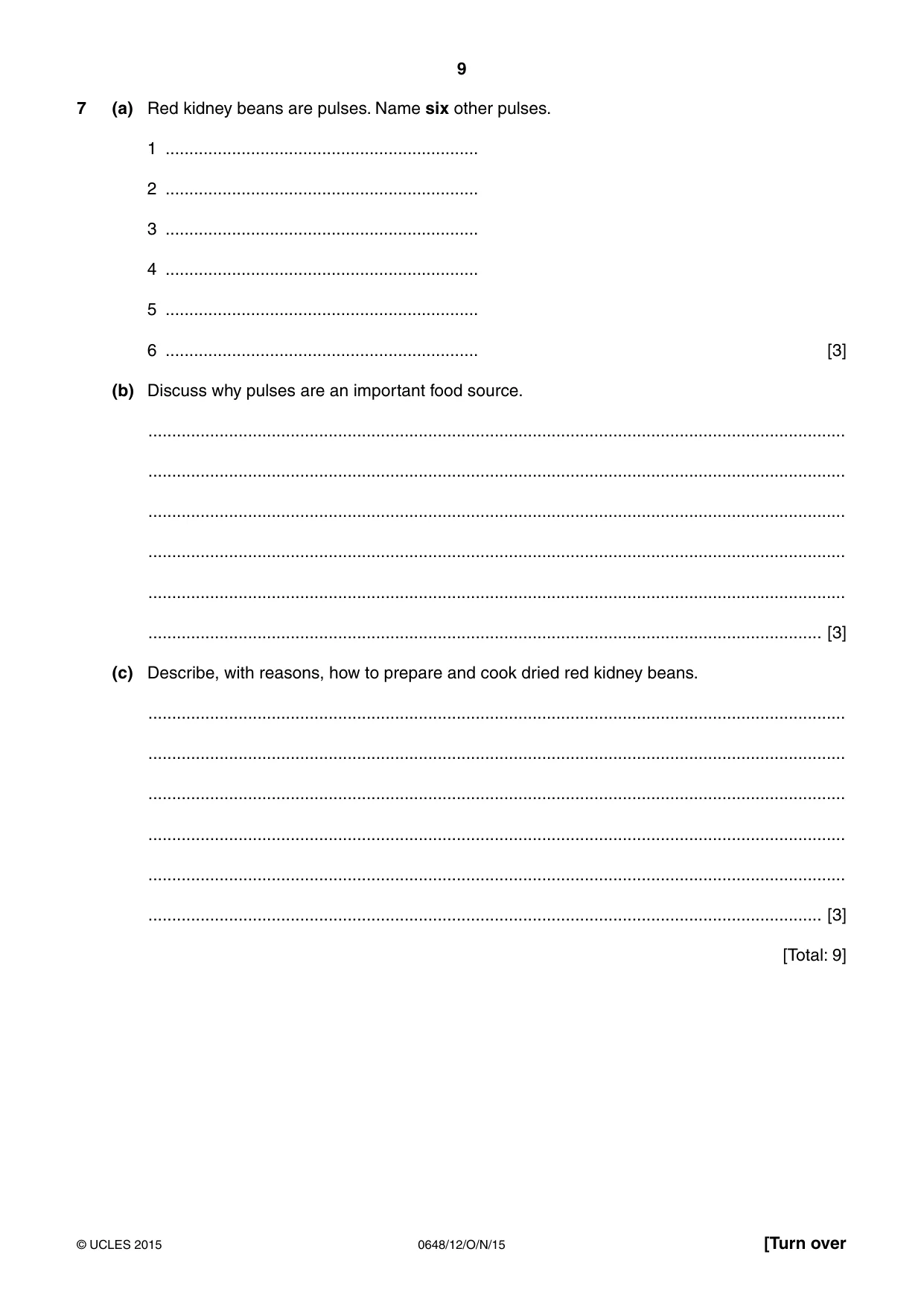 Cambridge IGCSE Food and Nutrition 0648 2015 Oct/Nov Paper 1 · Variant 2 question paper, page 9 of 12