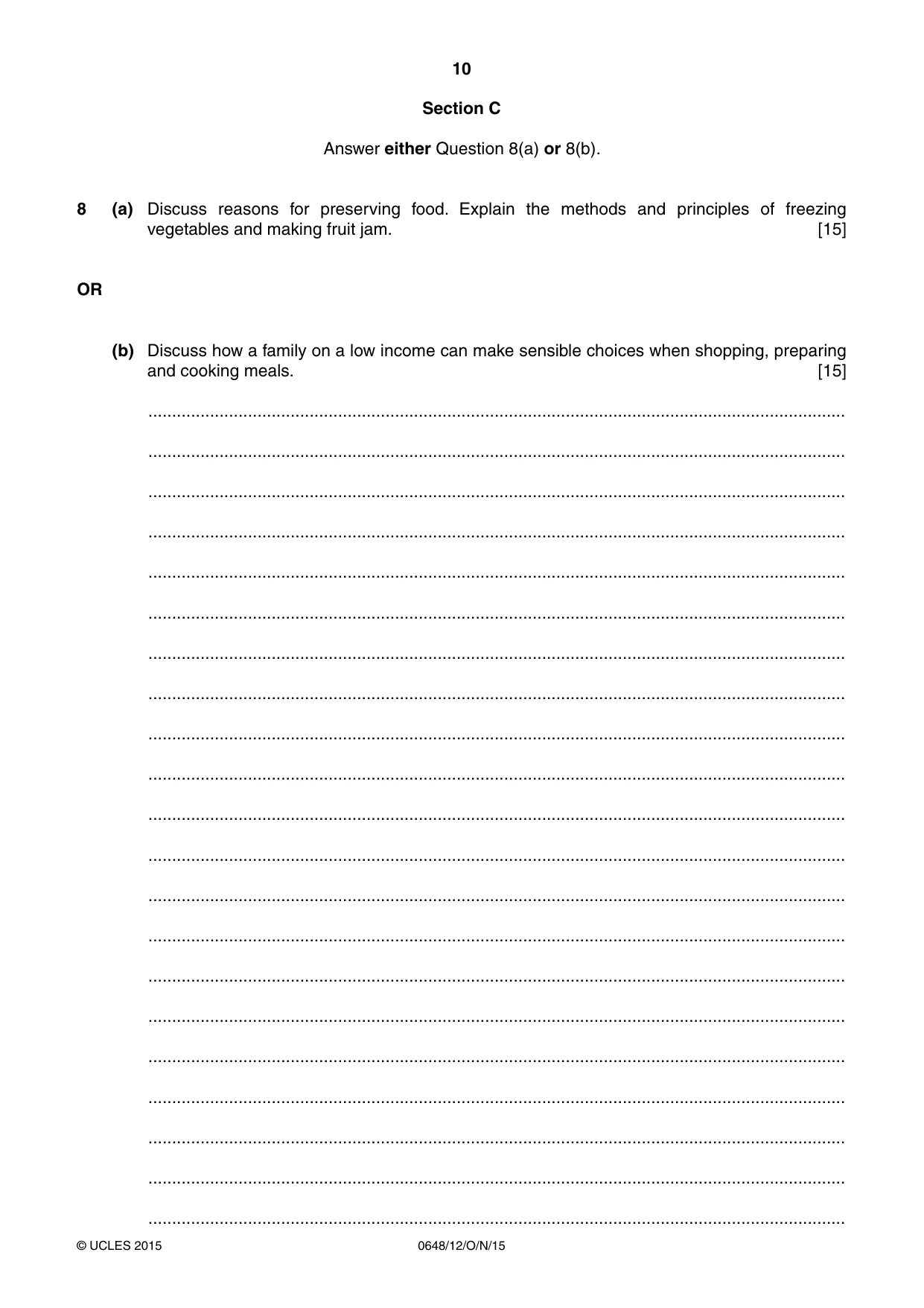 Cambridge IGCSE Food and Nutrition 0648 2015 Oct/Nov Paper 1 · Variant 2 question paper, page 10 of 12