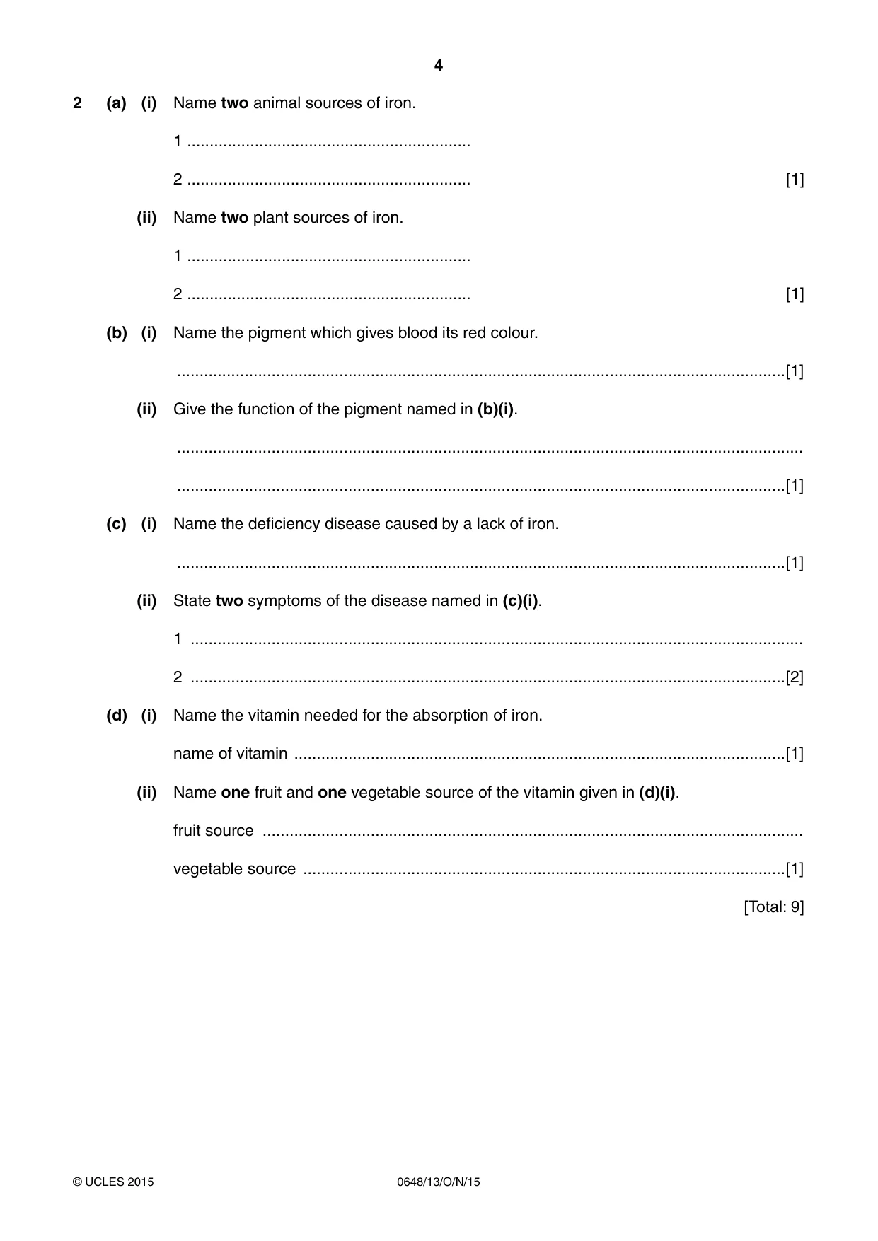 Cambridge IGCSE Food and Nutrition 0648 2015 Oct/Nov Paper 1 · Variant 3 question paper, page 4 of 16
