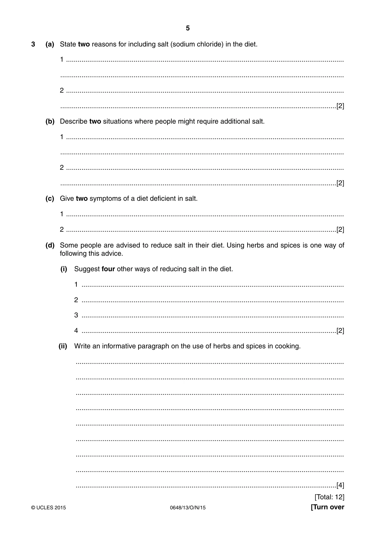 Cambridge IGCSE Food and Nutrition 0648 2015 Oct/Nov Paper 1 · Variant 3 question paper, page 5 of 16