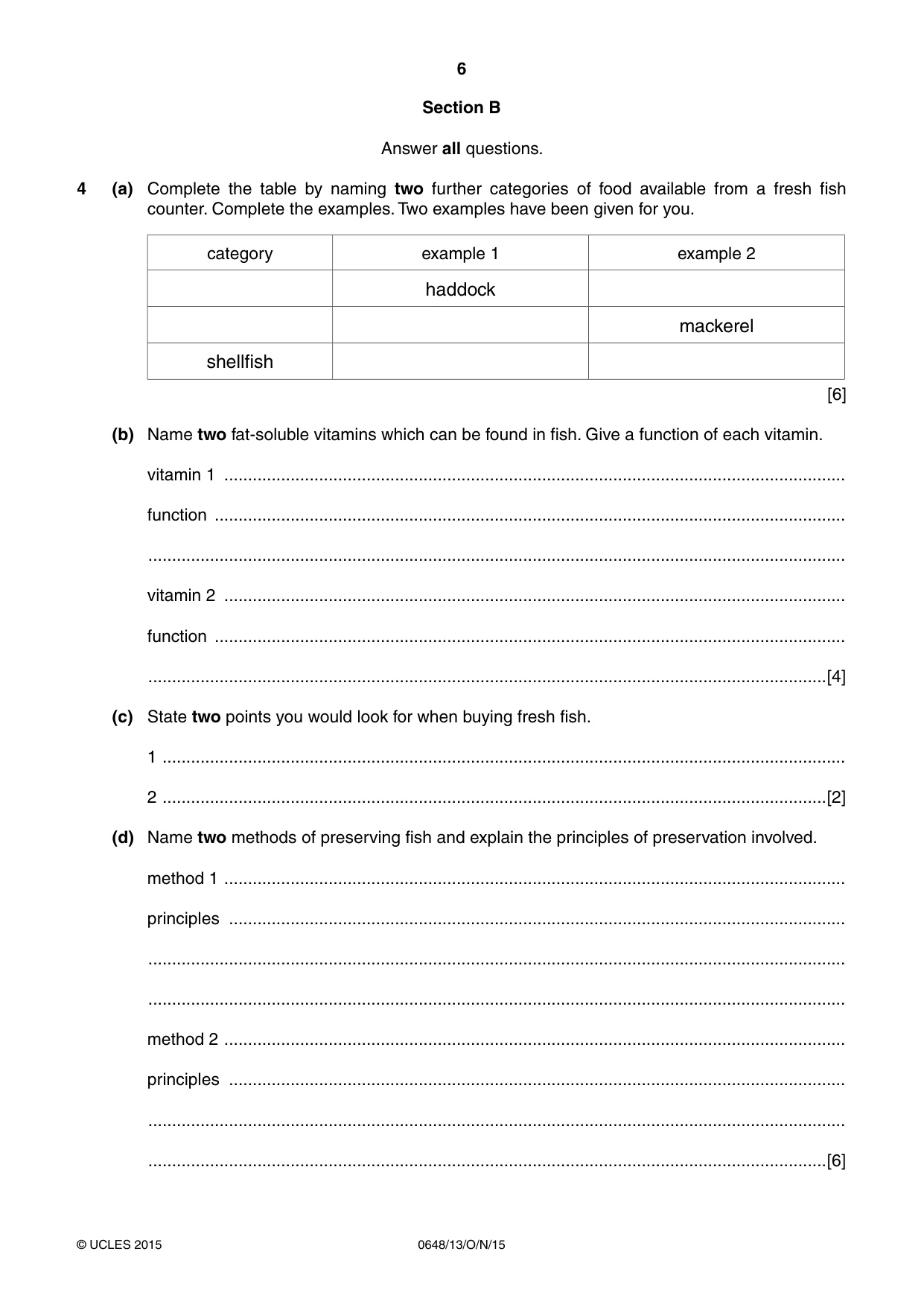 Cambridge IGCSE Food and Nutrition 0648 2015 Oct/Nov Paper 1 · Variant 3 question paper, page 6 of 16