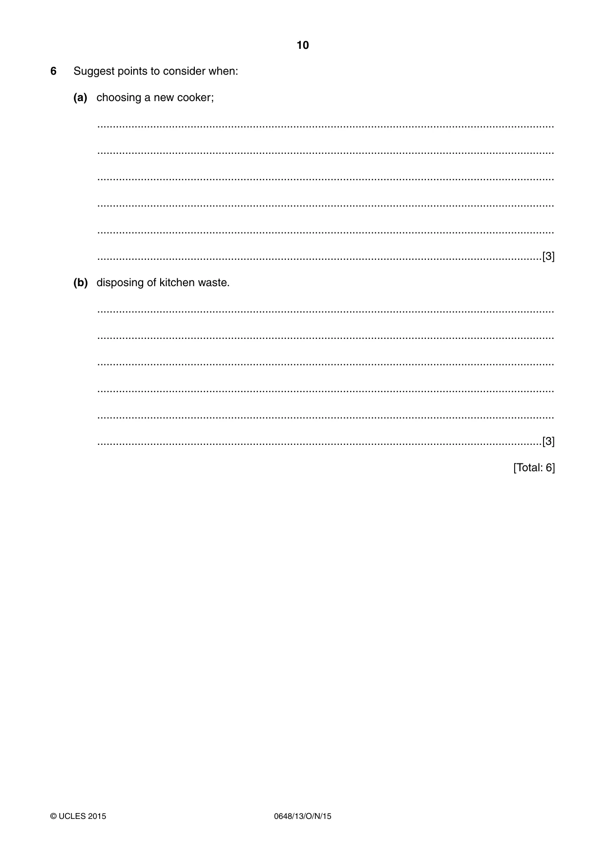Cambridge IGCSE Food and Nutrition 0648 2015 Oct/Nov Paper 1 · Variant 3 question paper, page 10 of 16