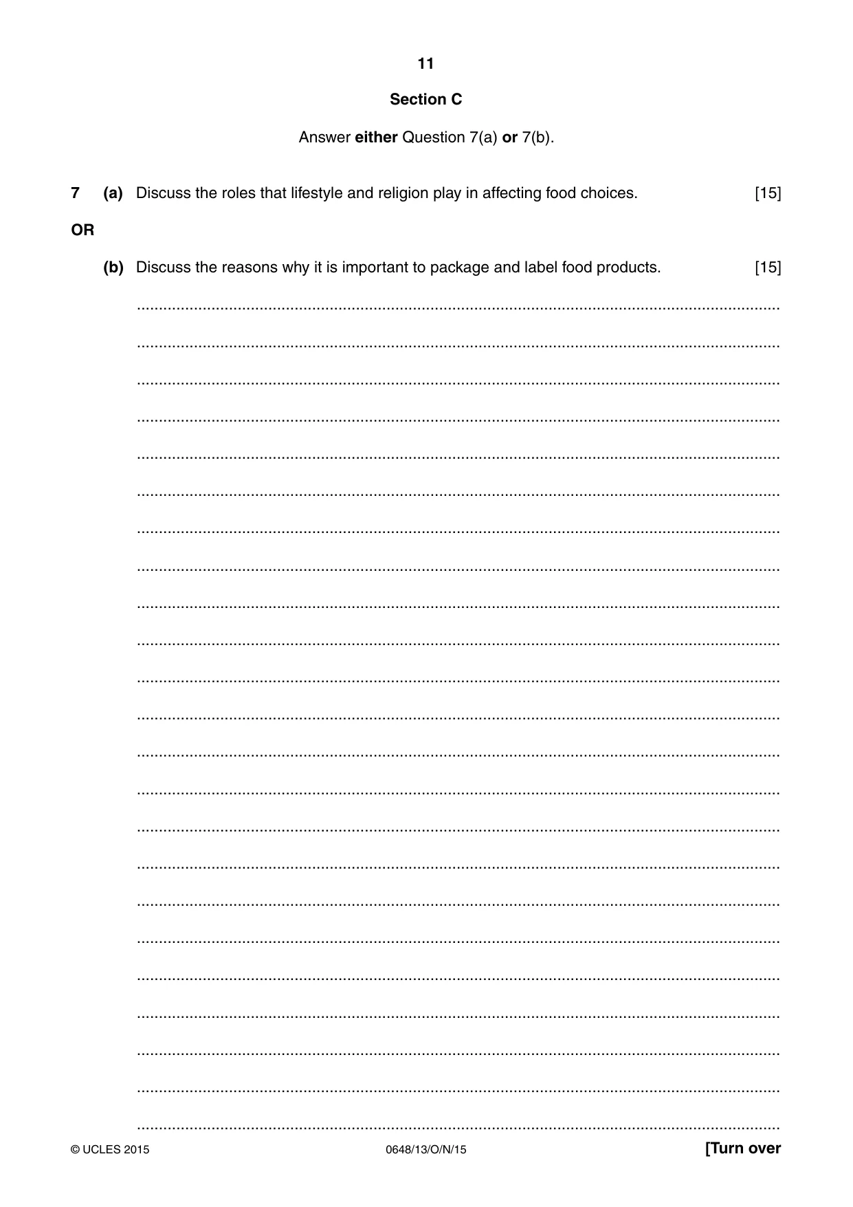 Cambridge IGCSE Food and Nutrition 0648 2015 Oct/Nov Paper 1 · Variant 3 question paper, page 11 of 16