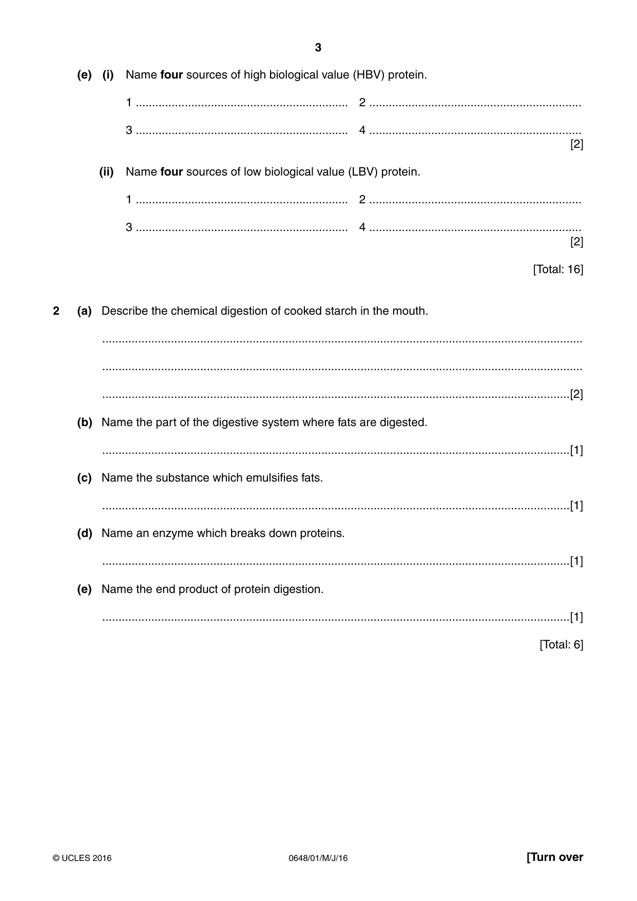 Cambridge IGCSE Food and Nutrition 0648 2016 May/June Paper 1 · Variant 0 question paper, page 3 of 12