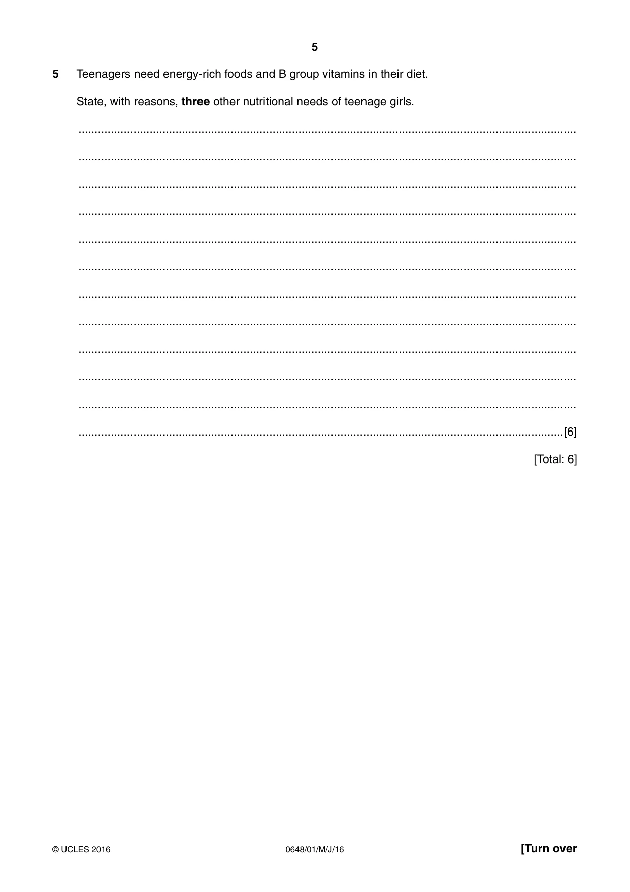 Cambridge IGCSE Food and Nutrition 0648 2016 May/June Paper 1 · Variant 0 question paper, page 5 of 12