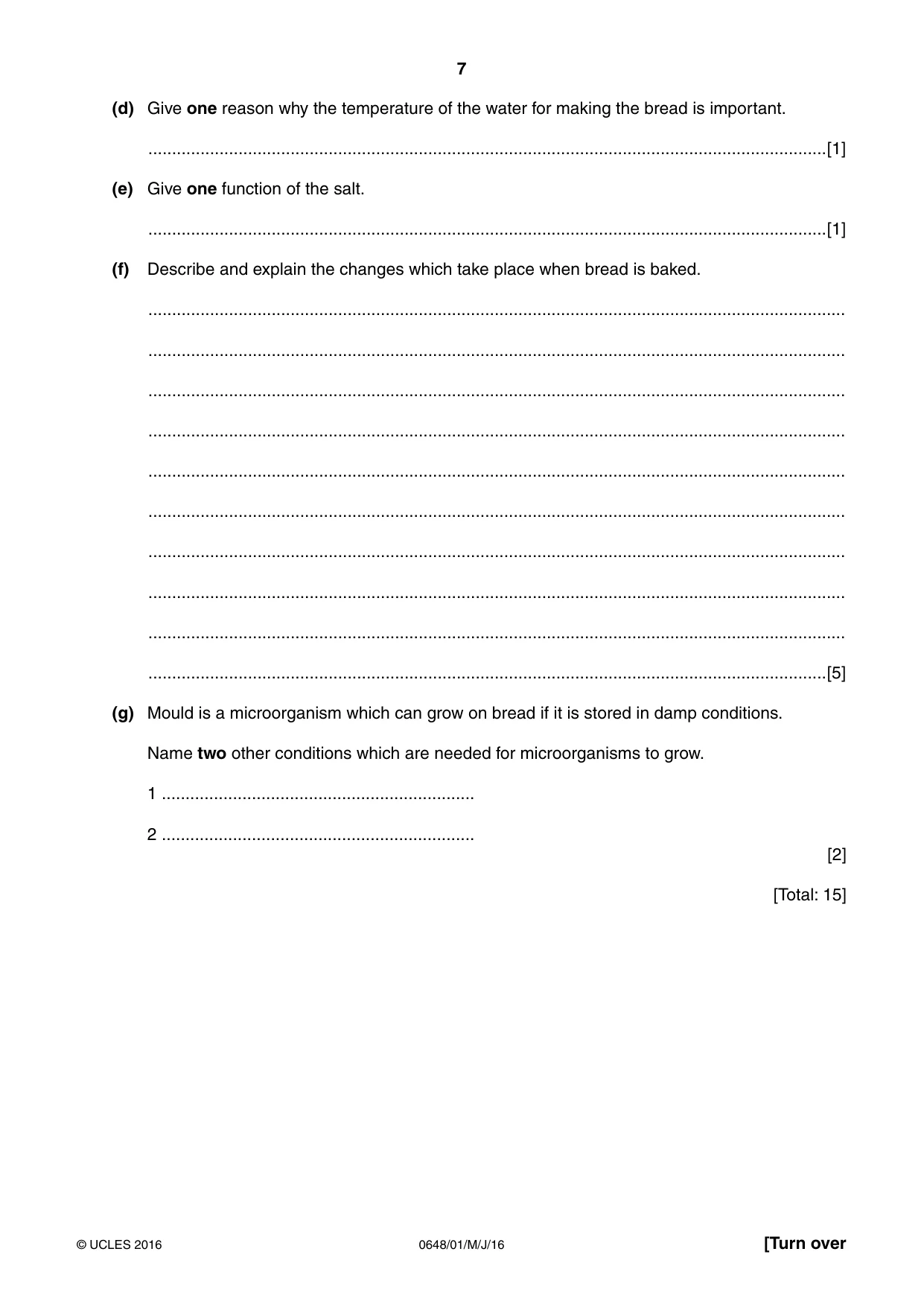 Cambridge IGCSE Food and Nutrition 0648 2016 May/June Paper 1 · Variant 0 question paper, page 7 of 12