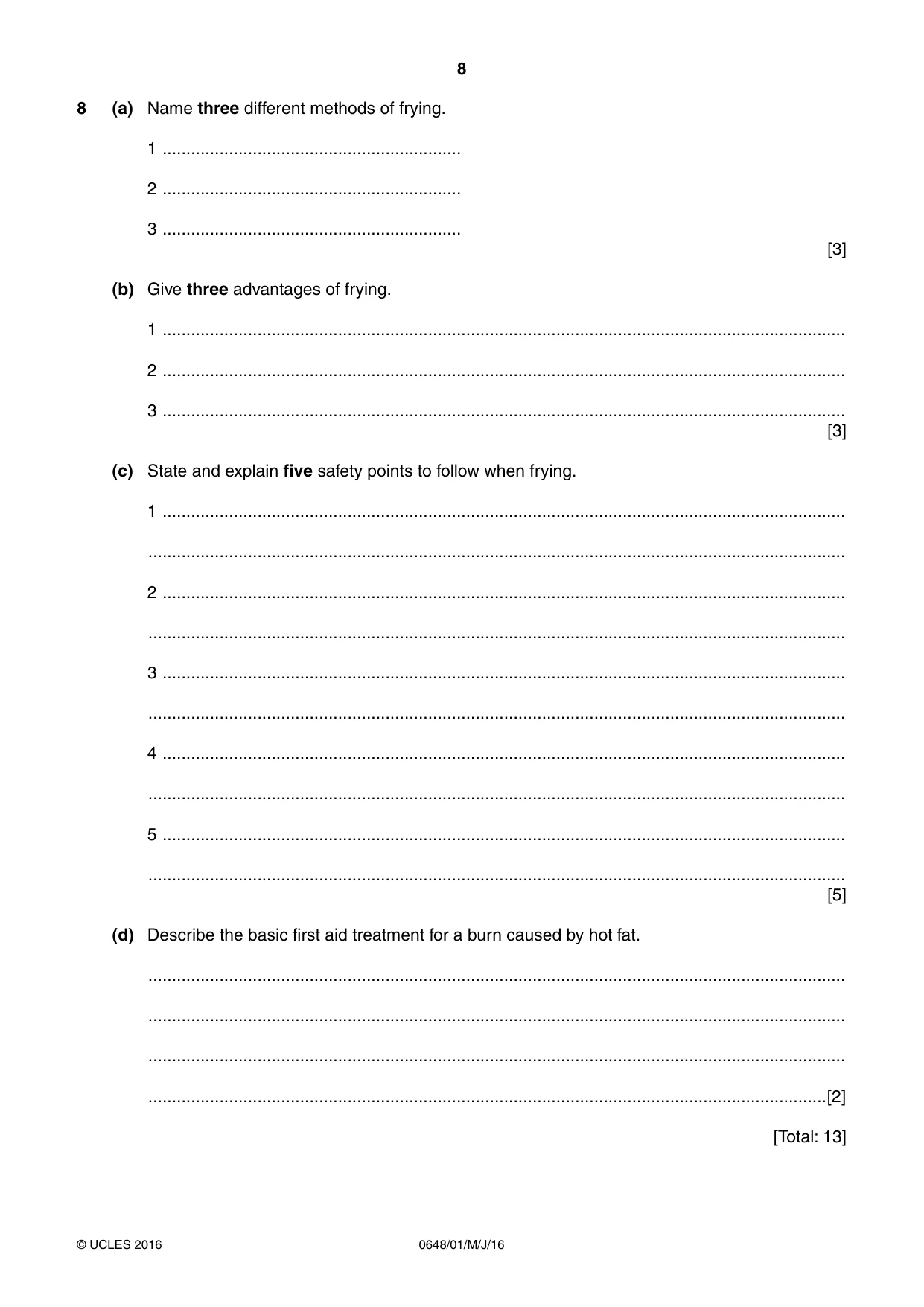 Cambridge IGCSE Food and Nutrition 0648 2016 May/June Paper 1 · Variant 0 question paper, page 8 of 12