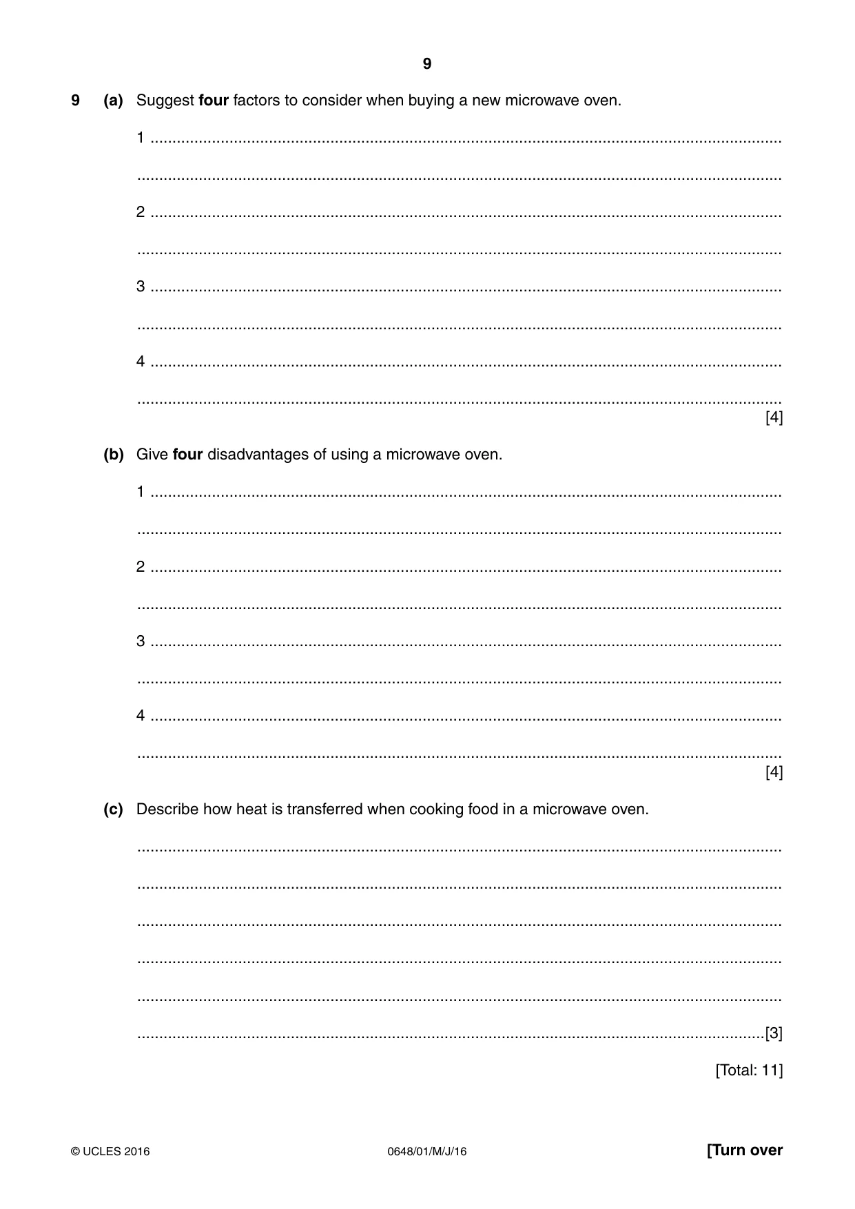 Cambridge IGCSE Food and Nutrition 0648 2016 May/June Paper 1 · Variant 0 question paper, page 9 of 12