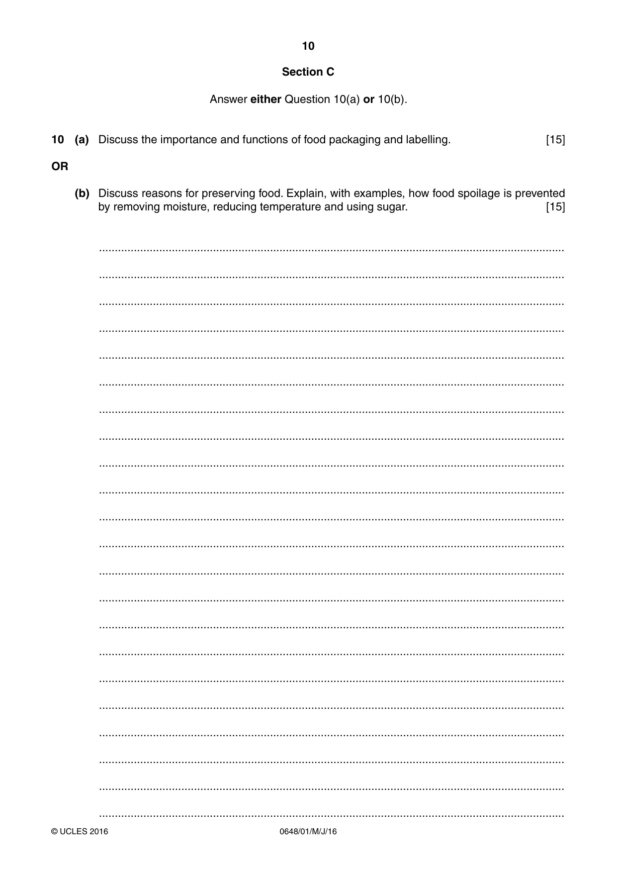 Cambridge IGCSE Food and Nutrition 0648 2016 May/June Paper 1 · Variant 0 question paper, page 10 of 12