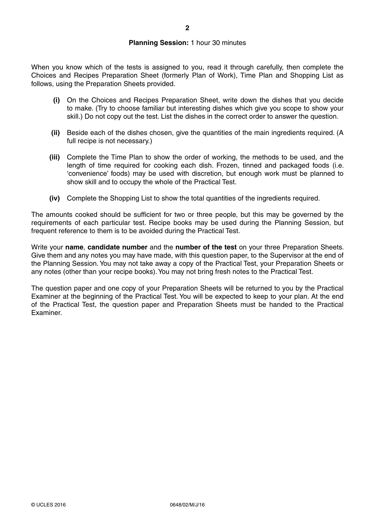 Cambridge IGCSE Food and Nutrition 0648 2016 May/June Paper 2 · Variant 0 question paper, page 2 of 4