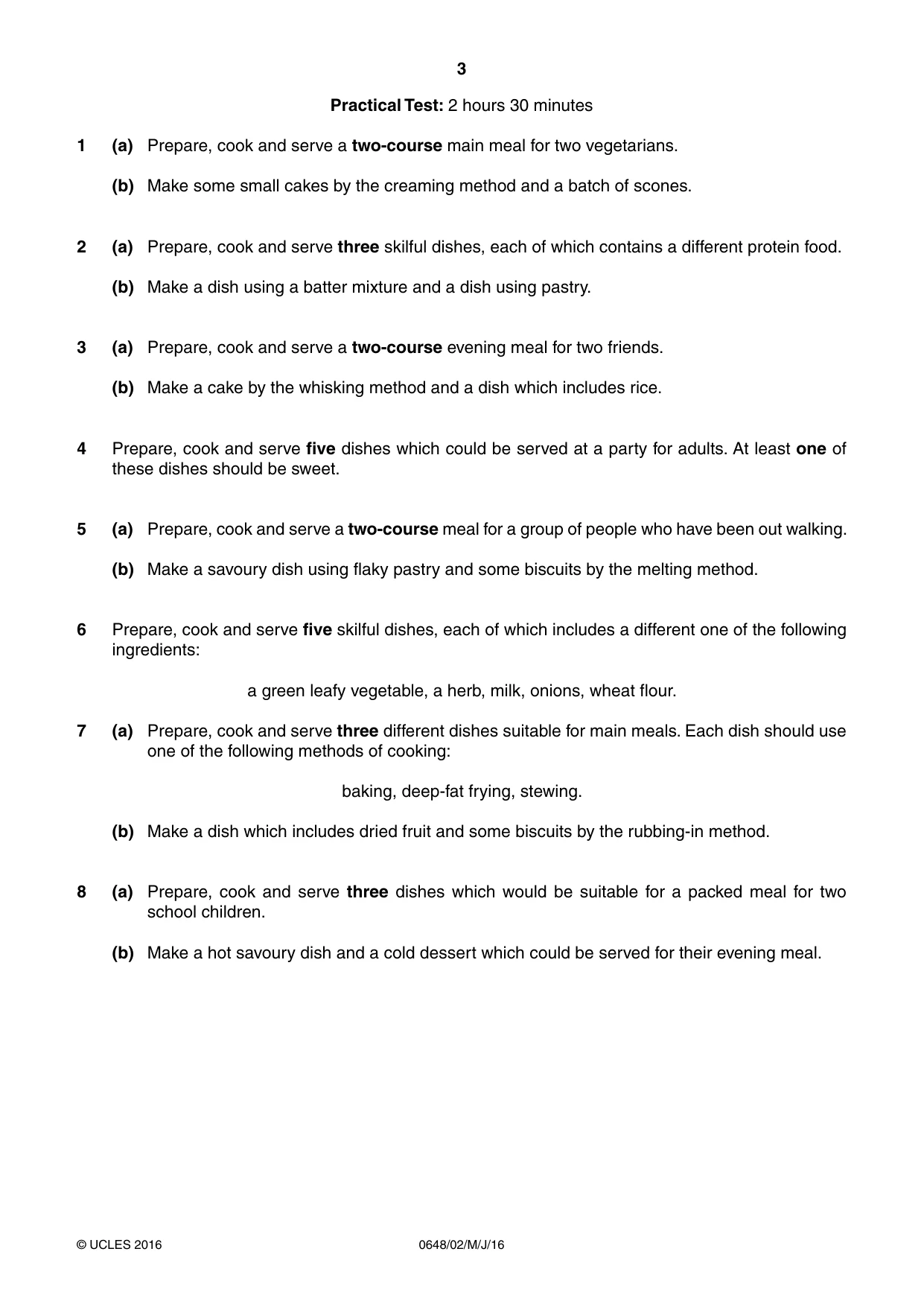 Cambridge IGCSE Food and Nutrition 0648 2016 May/June Paper 2 · Variant 0 question paper, page 3 of 4