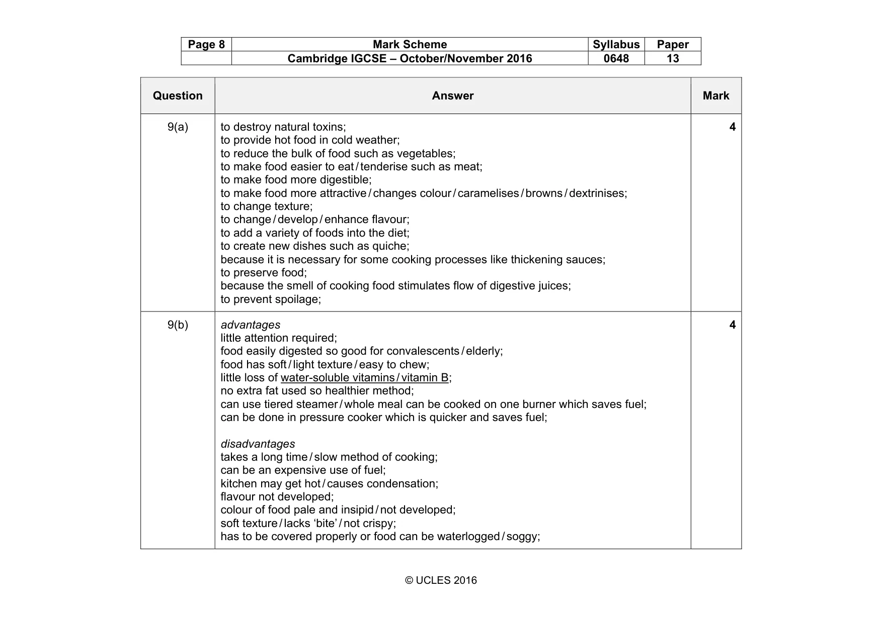 Mark scheme, page 8 of 16