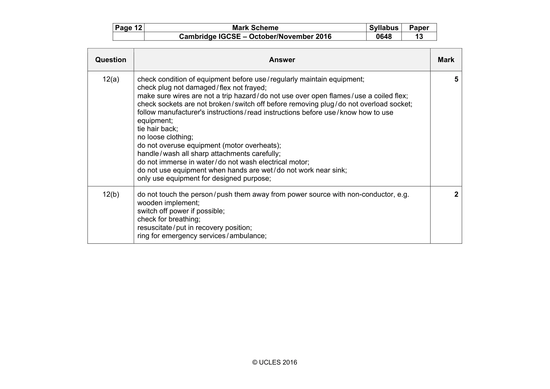 Mark scheme, page 12 of 16