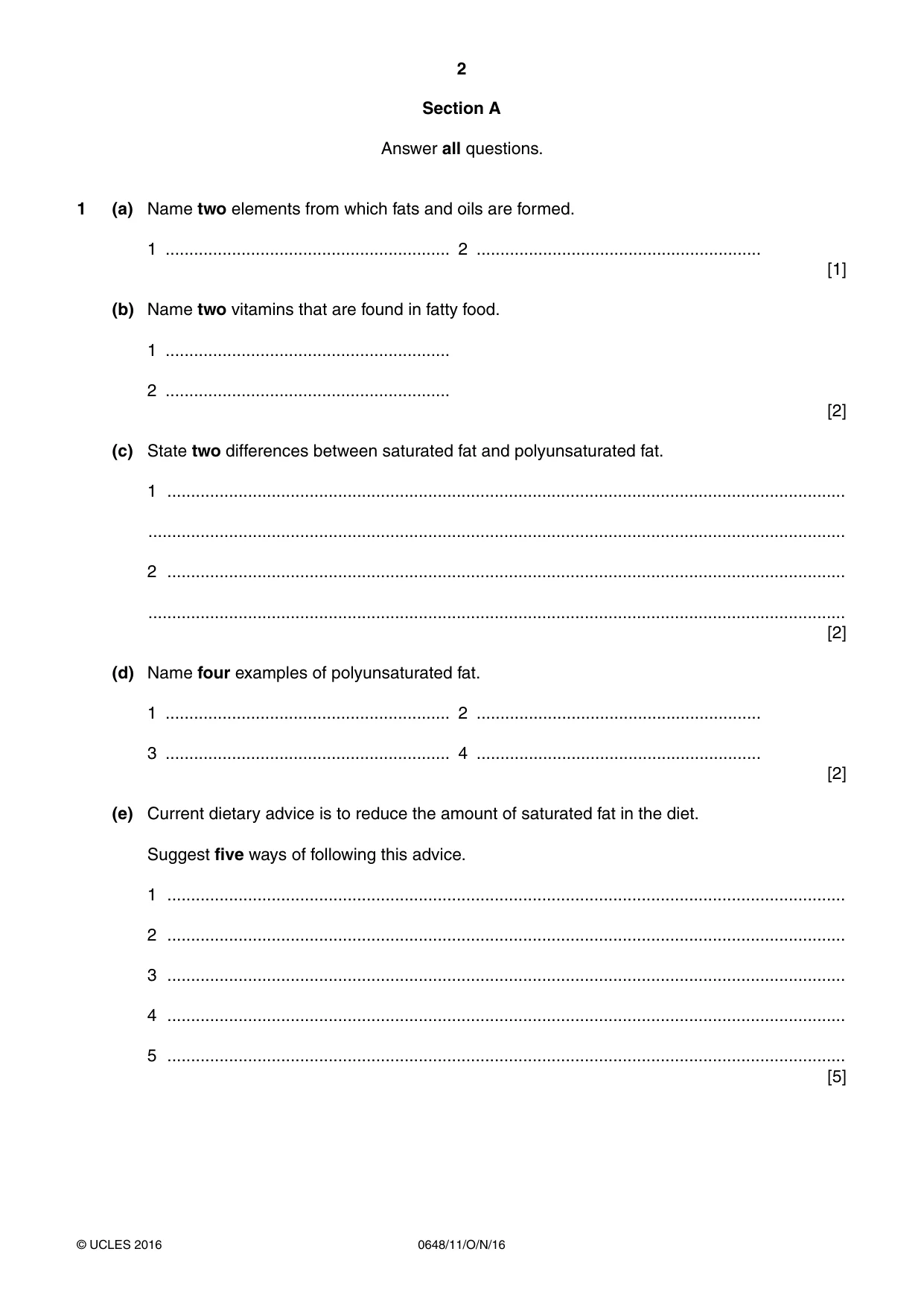 Cambridge IGCSE Food and Nutrition 0648 2016 Oct/Nov Paper 1 · Variant 1 question paper, page 2 of 12