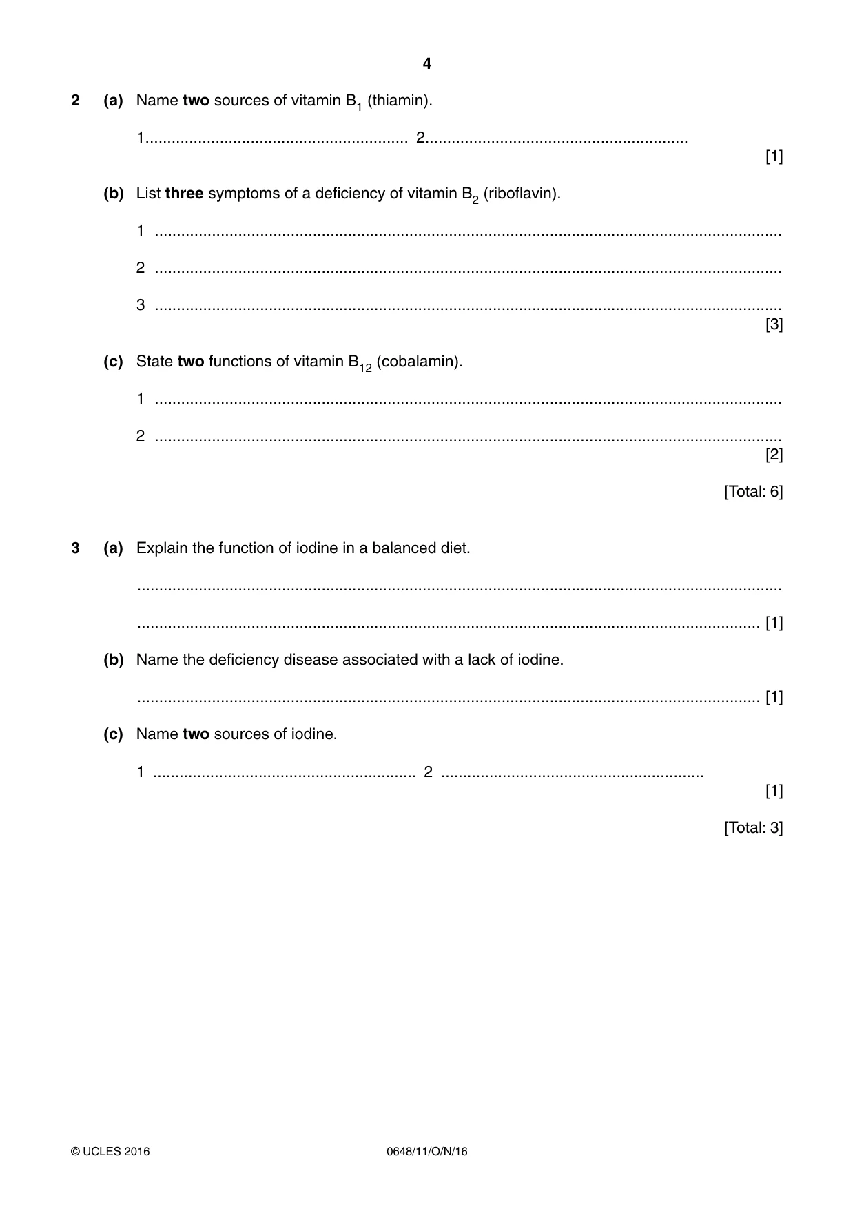Cambridge IGCSE Food and Nutrition 0648 2016 Oct/Nov Paper 1 · Variant 1 question paper, page 4 of 12