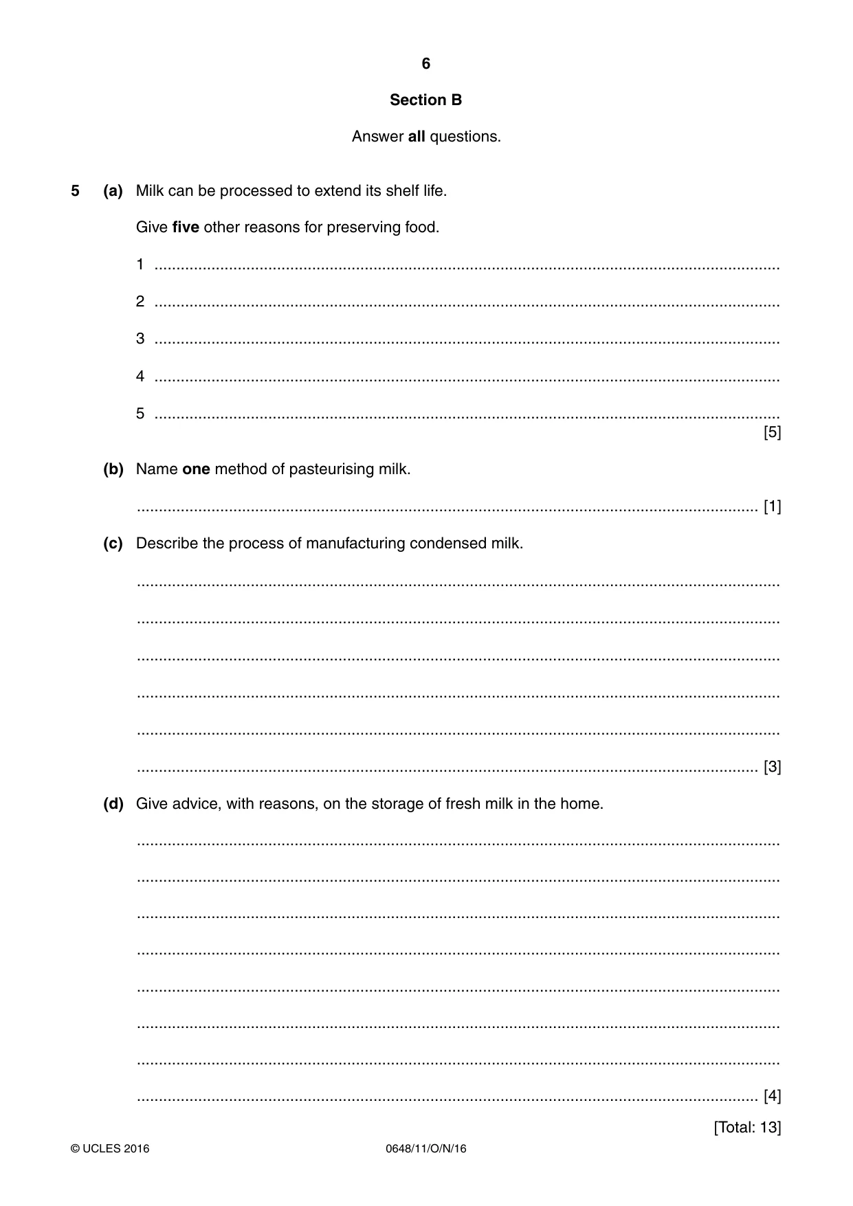 Cambridge IGCSE Food and Nutrition 0648 2016 Oct/Nov Paper 1 · Variant 1 question paper, page 6 of 12