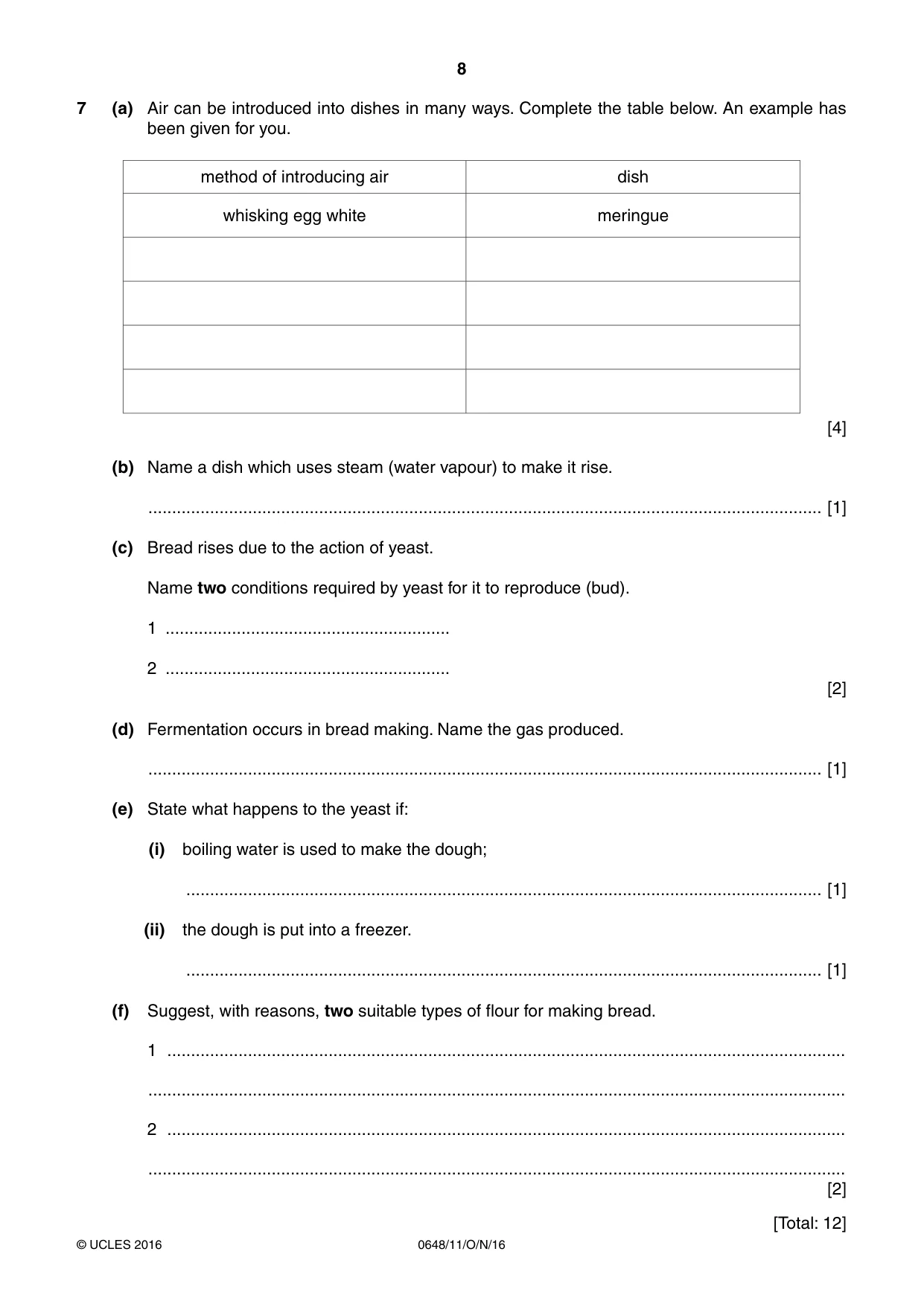 Cambridge IGCSE Food and Nutrition 0648 2016 Oct/Nov Paper 1 · Variant 1 question paper, page 8 of 12