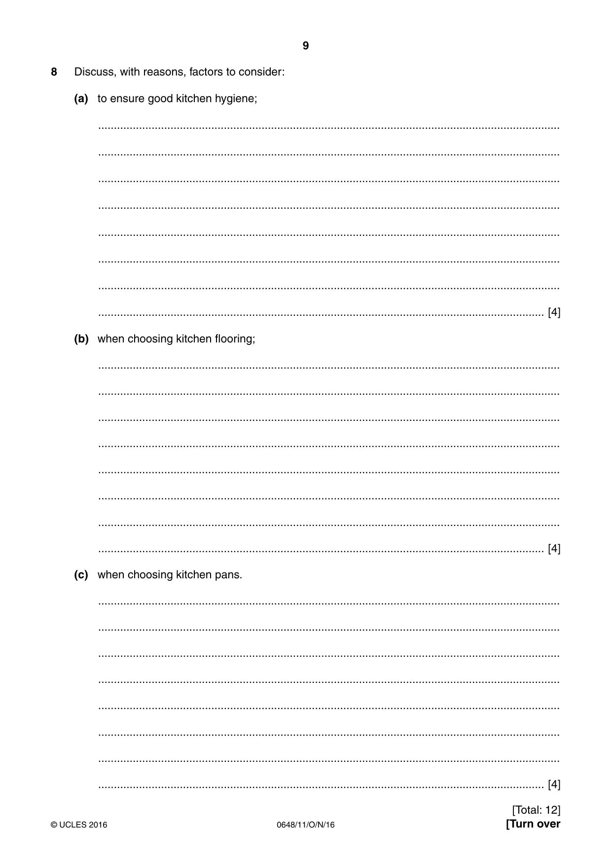 Cambridge IGCSE Food and Nutrition 0648 2016 Oct/Nov Paper 1 · Variant 1 question paper, page 9 of 12