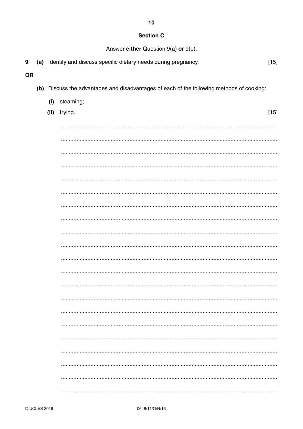 Cambridge IGCSE Food and Nutrition 0648 2016 Oct/Nov Paper 1 · Variant 1 question paper, page 10 of 12