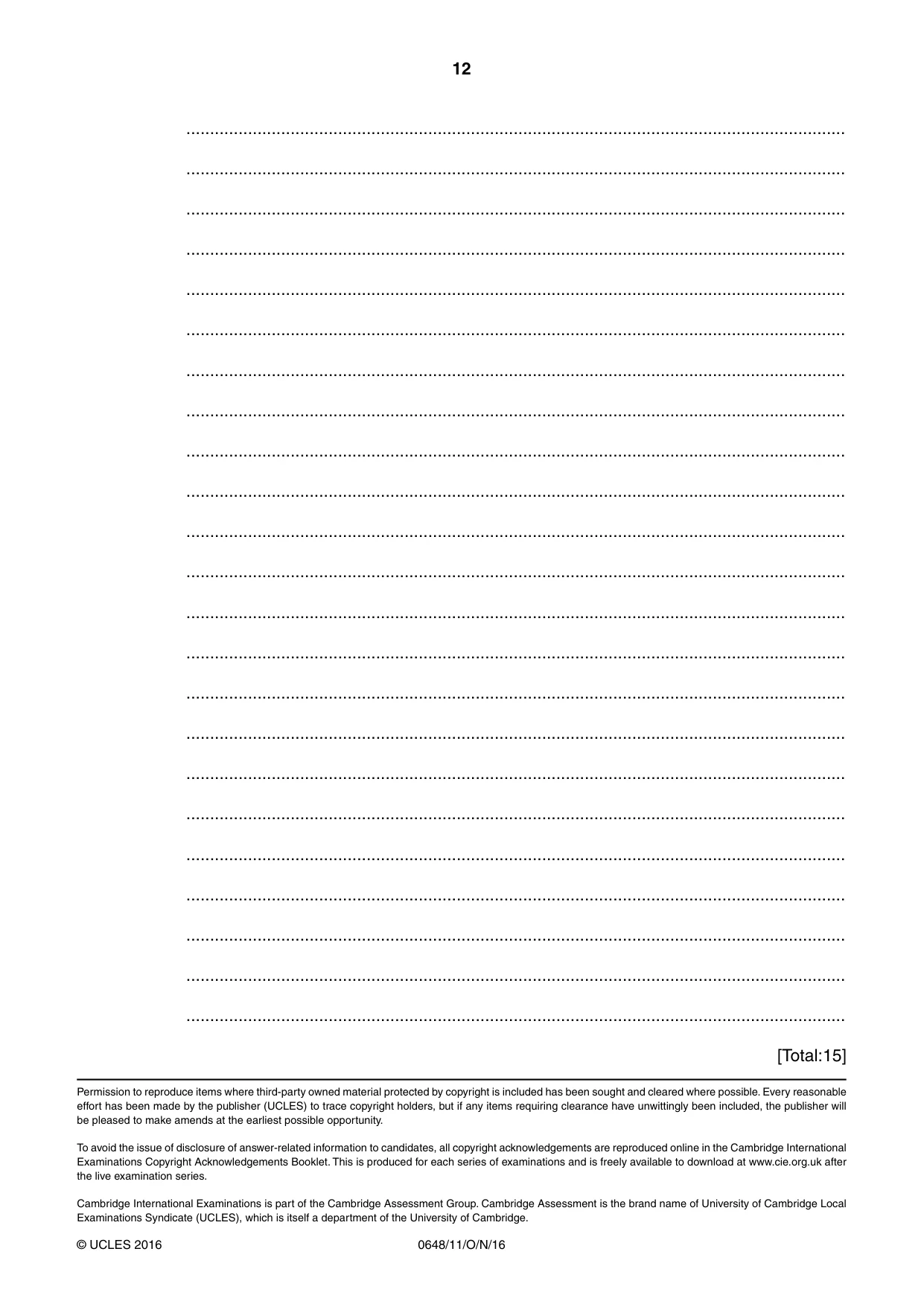 Cambridge IGCSE Food and Nutrition 0648 2016 Oct/Nov Paper 1 · Variant 1 question paper, page 12 of 12