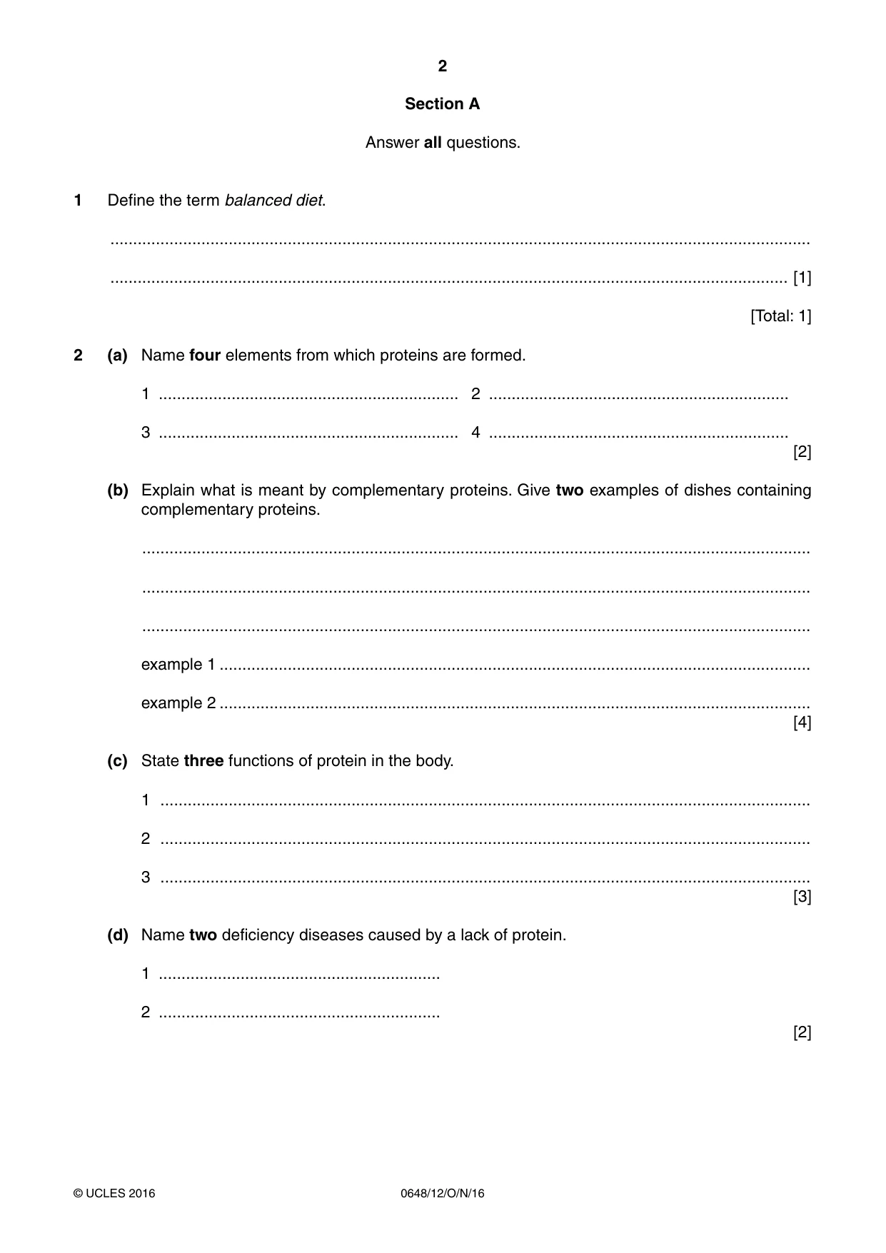 Cambridge IGCSE Food and Nutrition 0648 2016 Oct/Nov Paper 1 · Variant 2 question paper, page 2 of 12