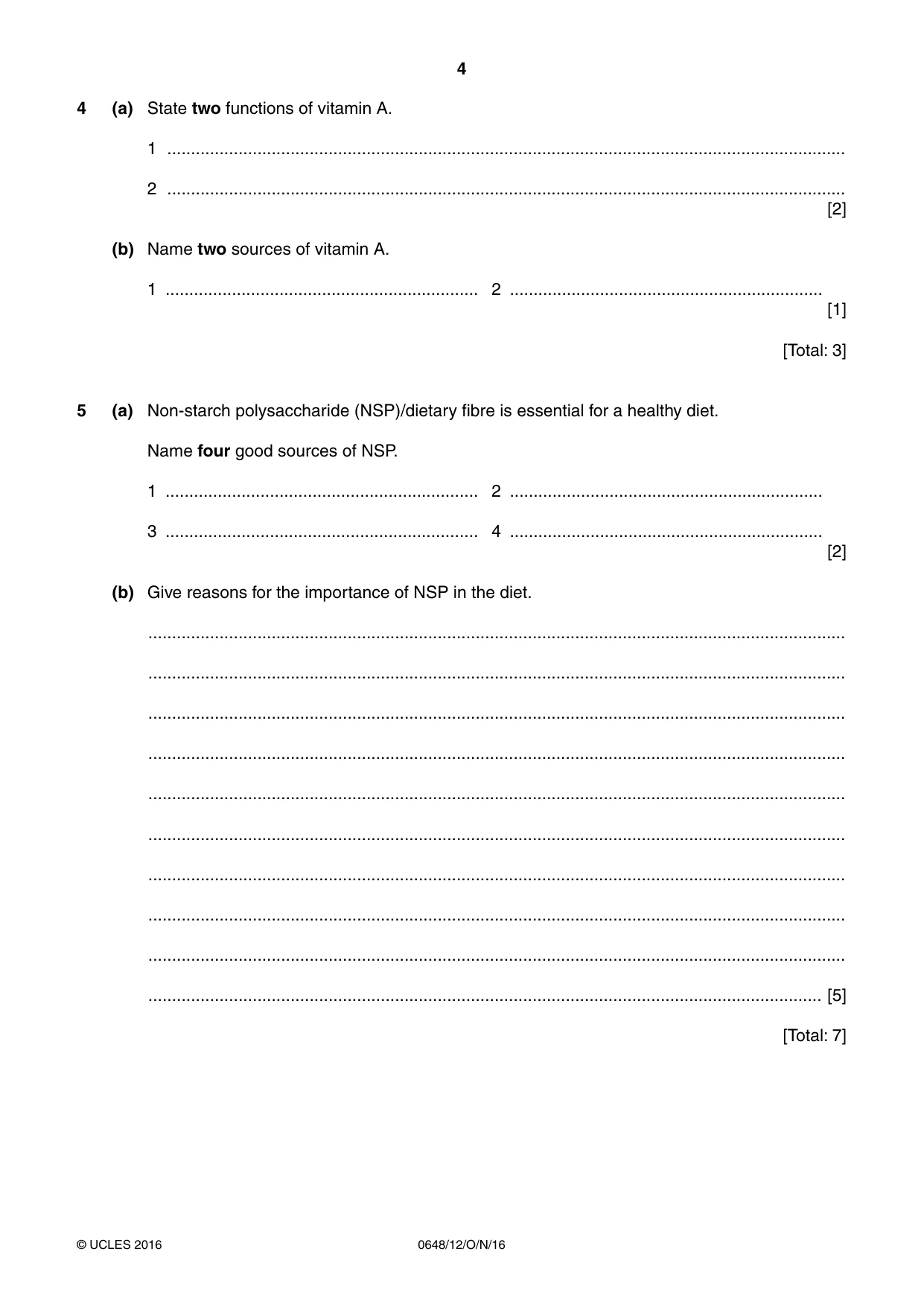 Cambridge IGCSE Food and Nutrition 0648 2016 Oct/Nov Paper 1 · Variant 2 question paper, page 4 of 12