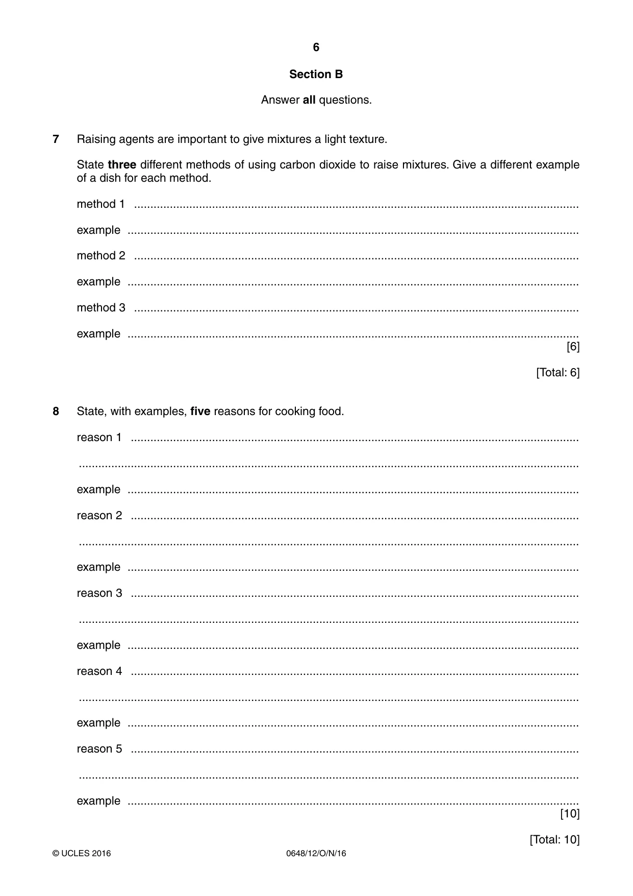Cambridge IGCSE Food and Nutrition 0648 2016 Oct/Nov Paper 1 · Variant 2 question paper, page 6 of 12