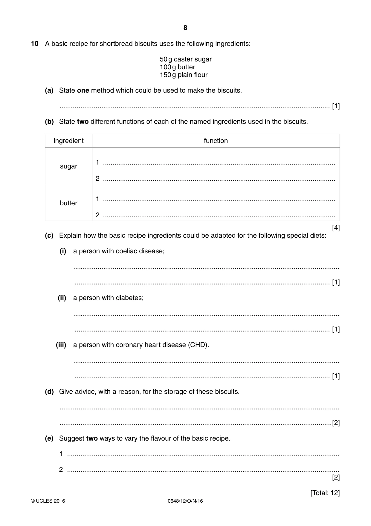 Cambridge IGCSE Food and Nutrition 0648 2016 Oct/Nov Paper 1 · Variant 2 question paper, page 8 of 12