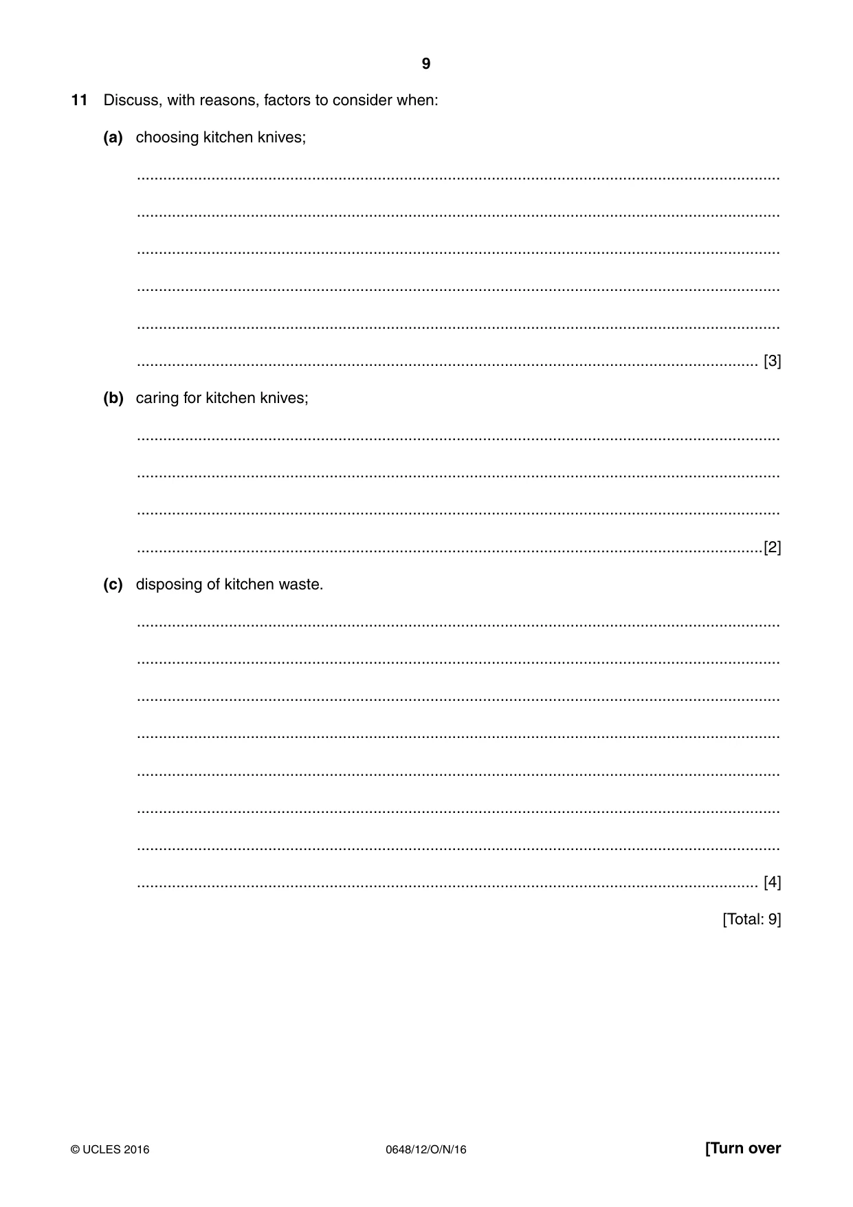 Cambridge IGCSE Food and Nutrition 0648 2016 Oct/Nov Paper 1 · Variant 2 question paper, page 9 of 12