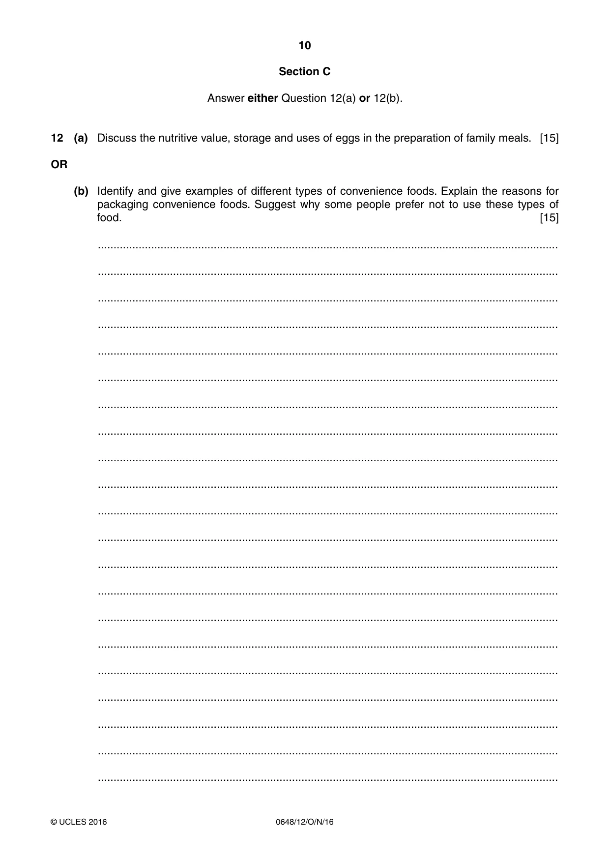 Cambridge IGCSE Food and Nutrition 0648 2016 Oct/Nov Paper 1 · Variant 2 question paper, page 10 of 12