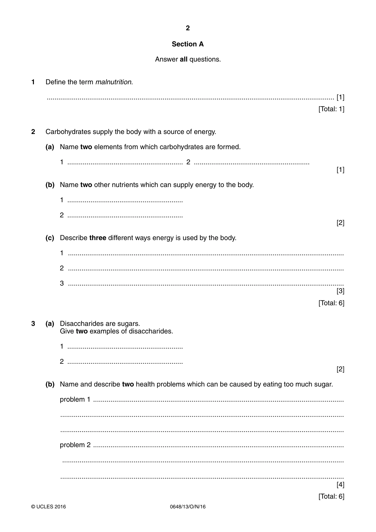 Cambridge IGCSE Food and Nutrition 0648 2016 Oct/Nov Paper 1 · Variant 3 question paper, page 2 of 12