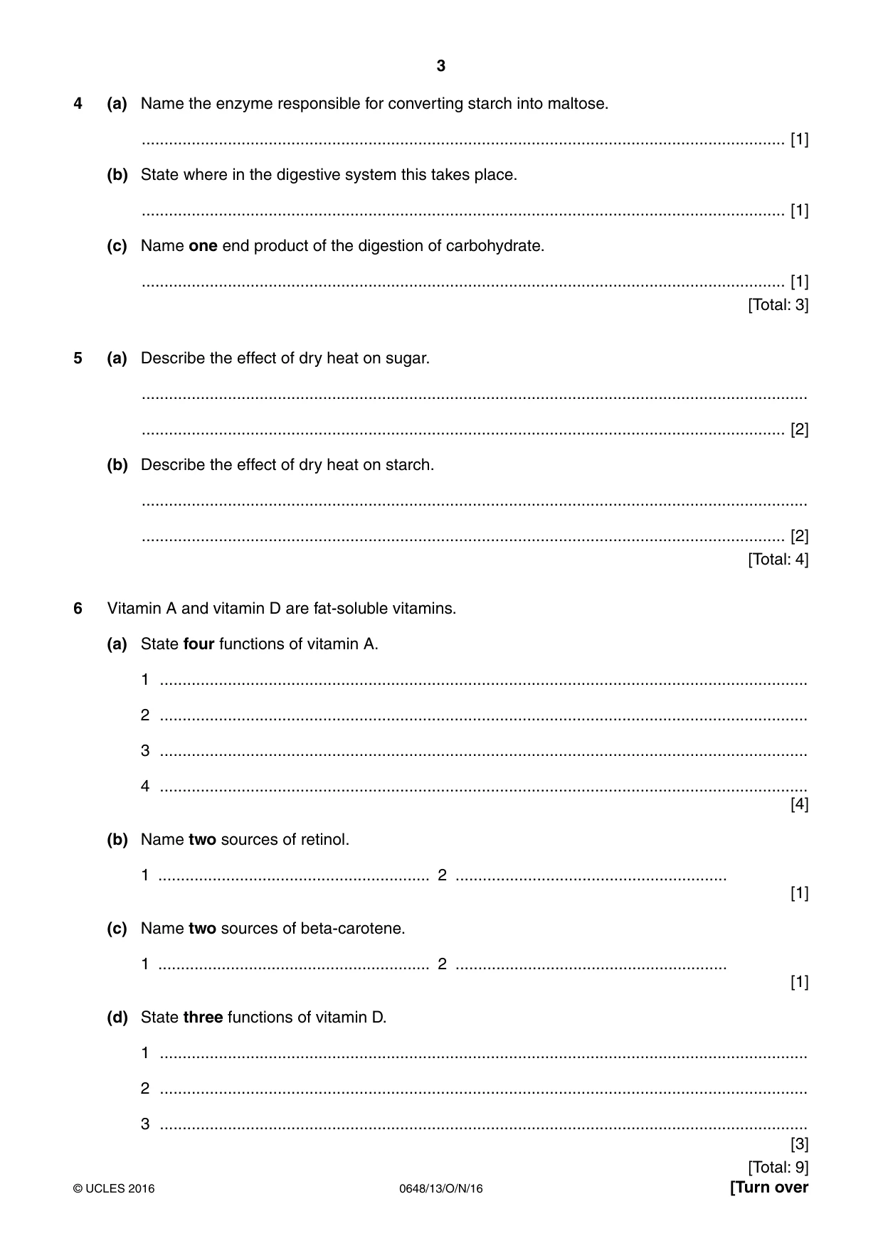 Cambridge IGCSE Food and Nutrition 0648 2016 Oct/Nov Paper 1 · Variant 3 question paper, page 3 of 12