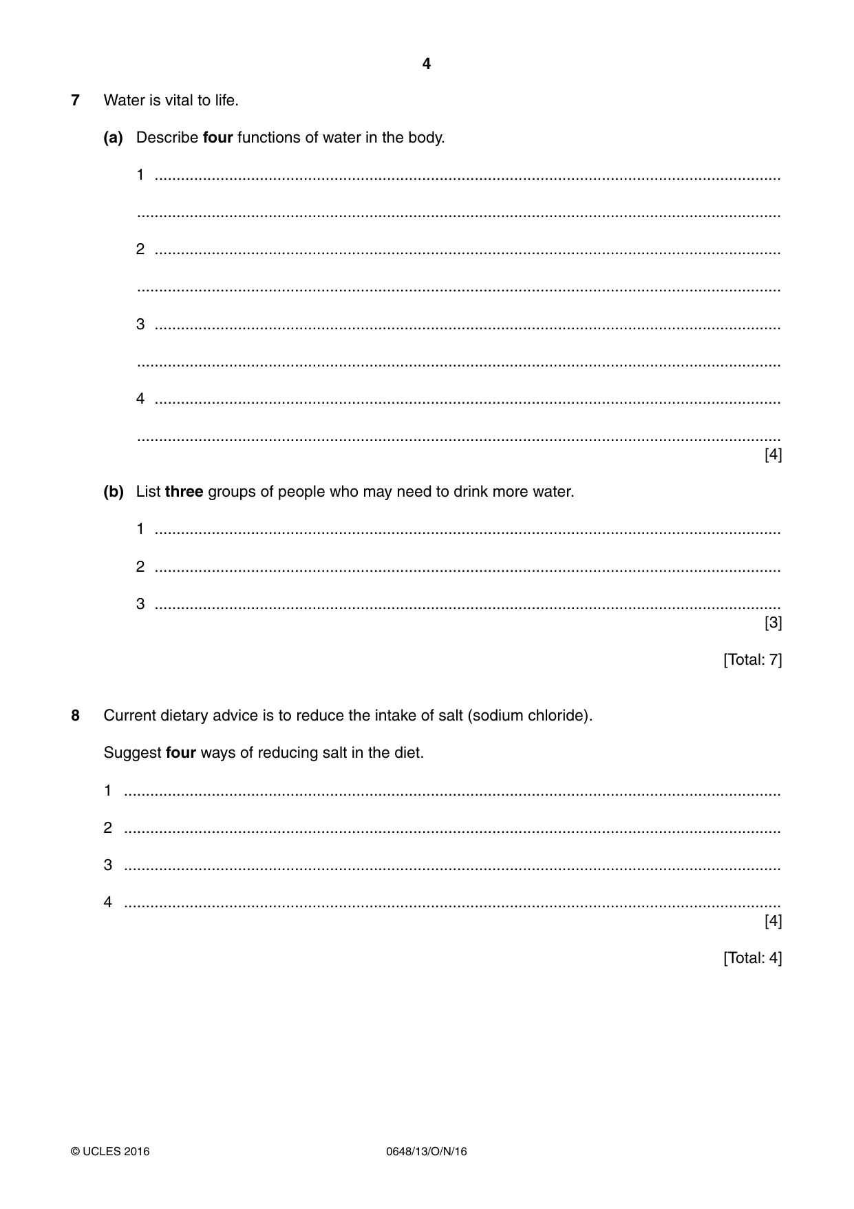 Cambridge IGCSE Food and Nutrition 0648 2016 Oct/Nov Paper 1 · Variant 3 question paper, page 4 of 12