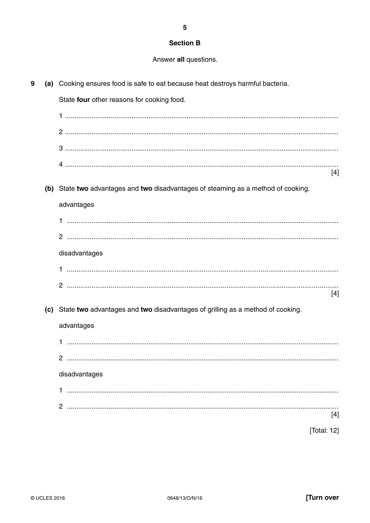 Cambridge IGCSE Food and Nutrition 0648 2016 Oct/Nov Paper 1 · Variant 3 question paper, page 5 of 12