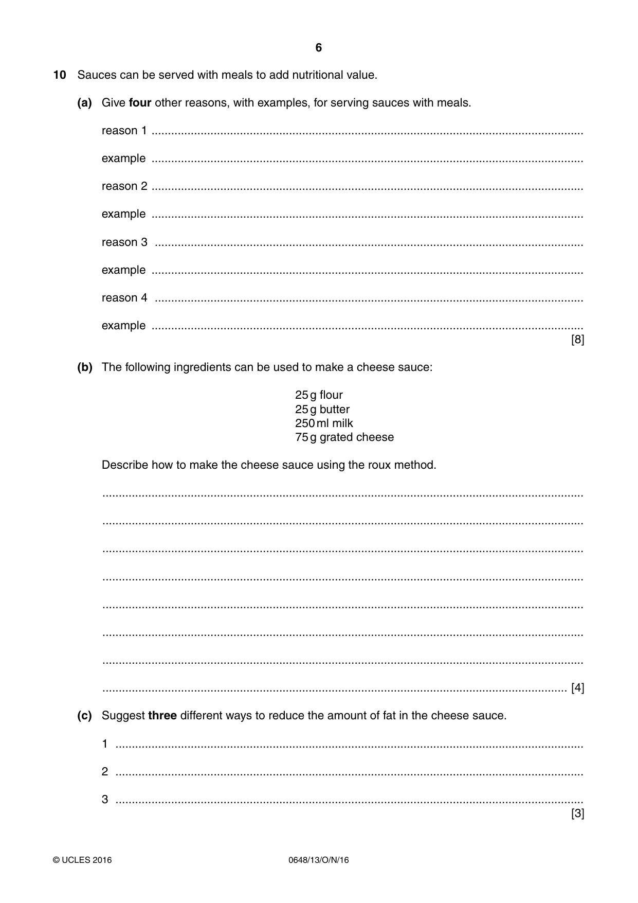 Cambridge IGCSE Food and Nutrition 0648 2016 Oct/Nov Paper 1 · Variant 3 question paper, page 6 of 12