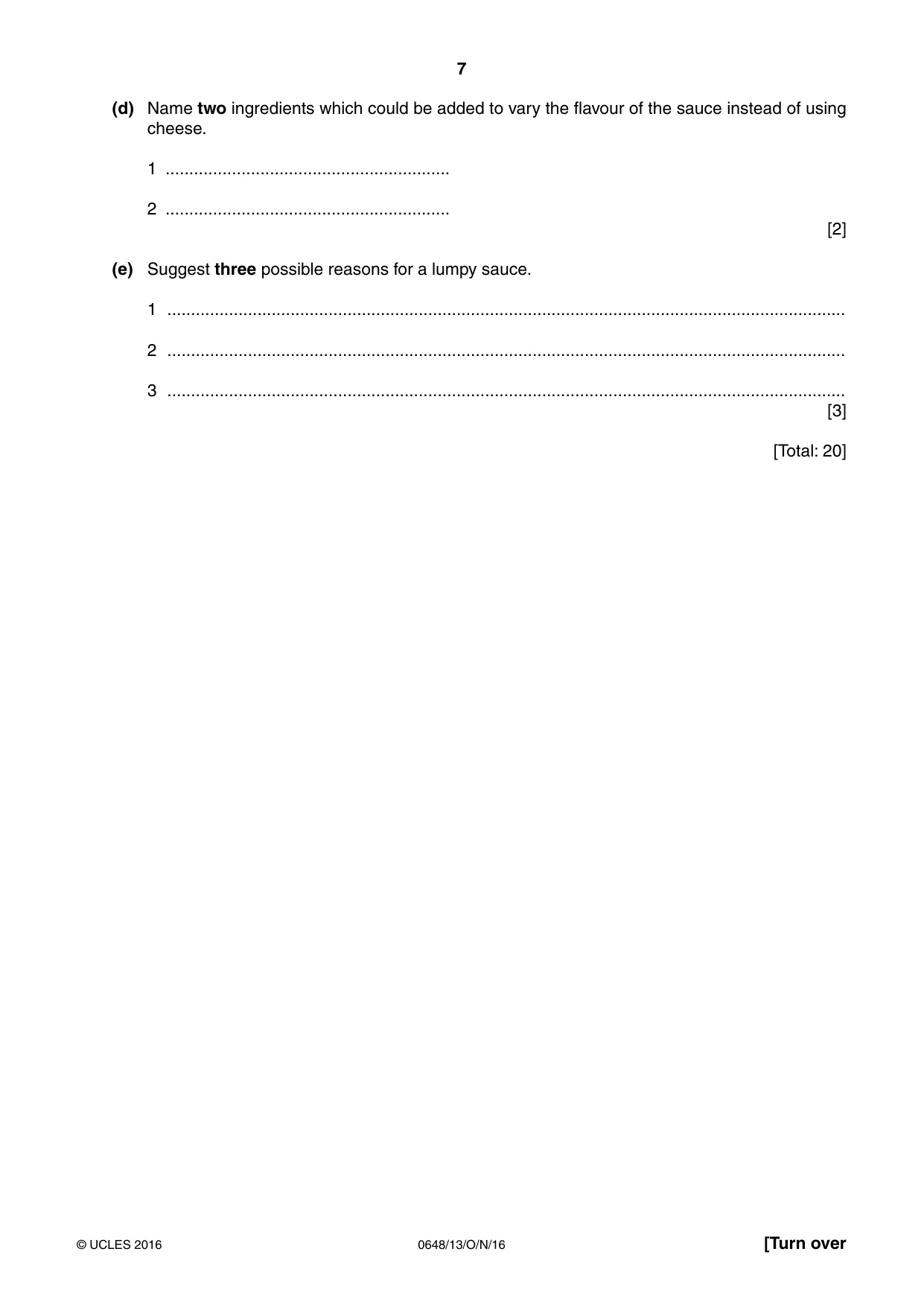 Cambridge IGCSE Food and Nutrition 0648 2016 Oct/Nov Paper 1 · Variant 3 question paper, page 7 of 12