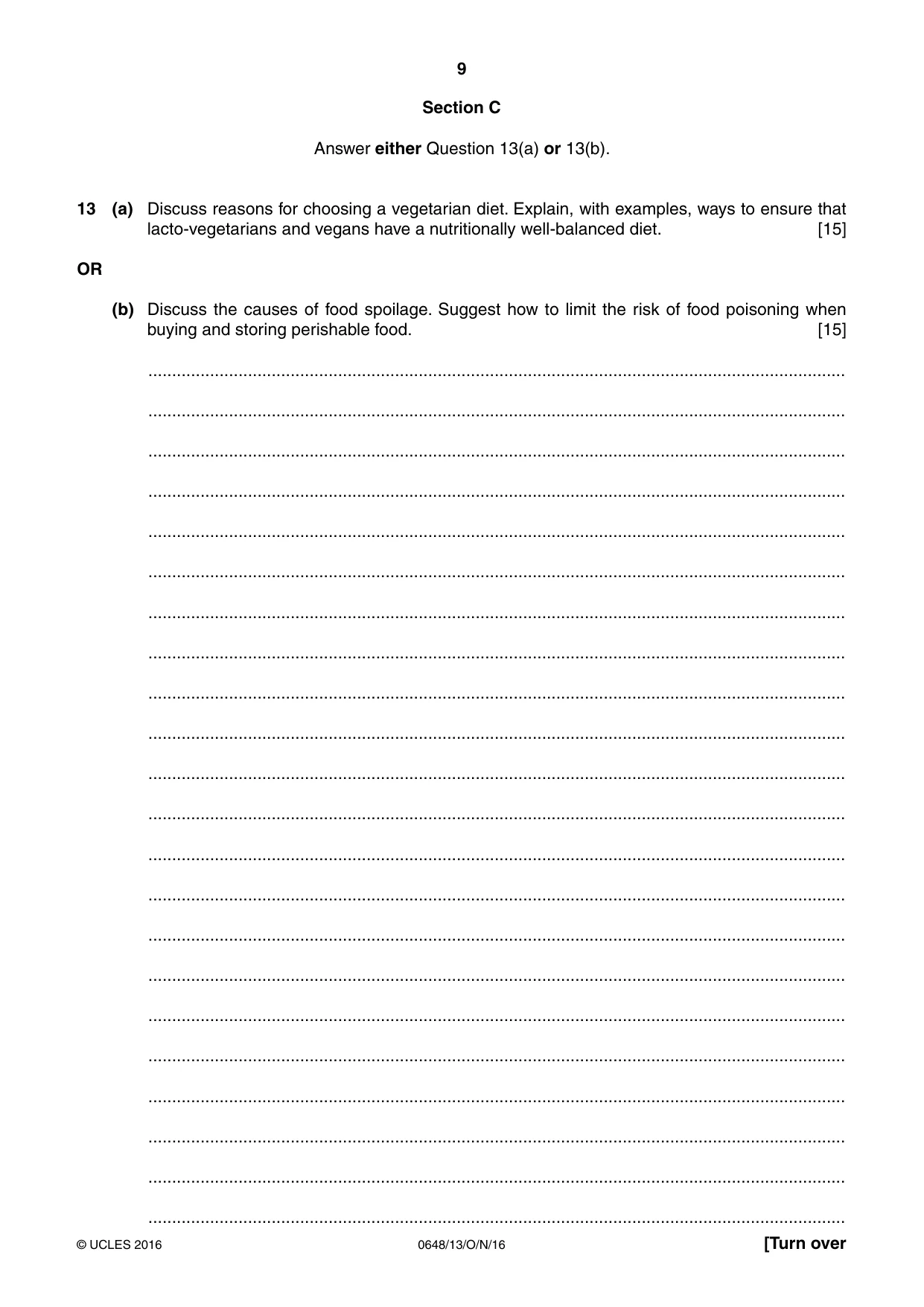 Cambridge IGCSE Food and Nutrition 0648 2016 Oct/Nov Paper 1 · Variant 3 question paper, page 9 of 12