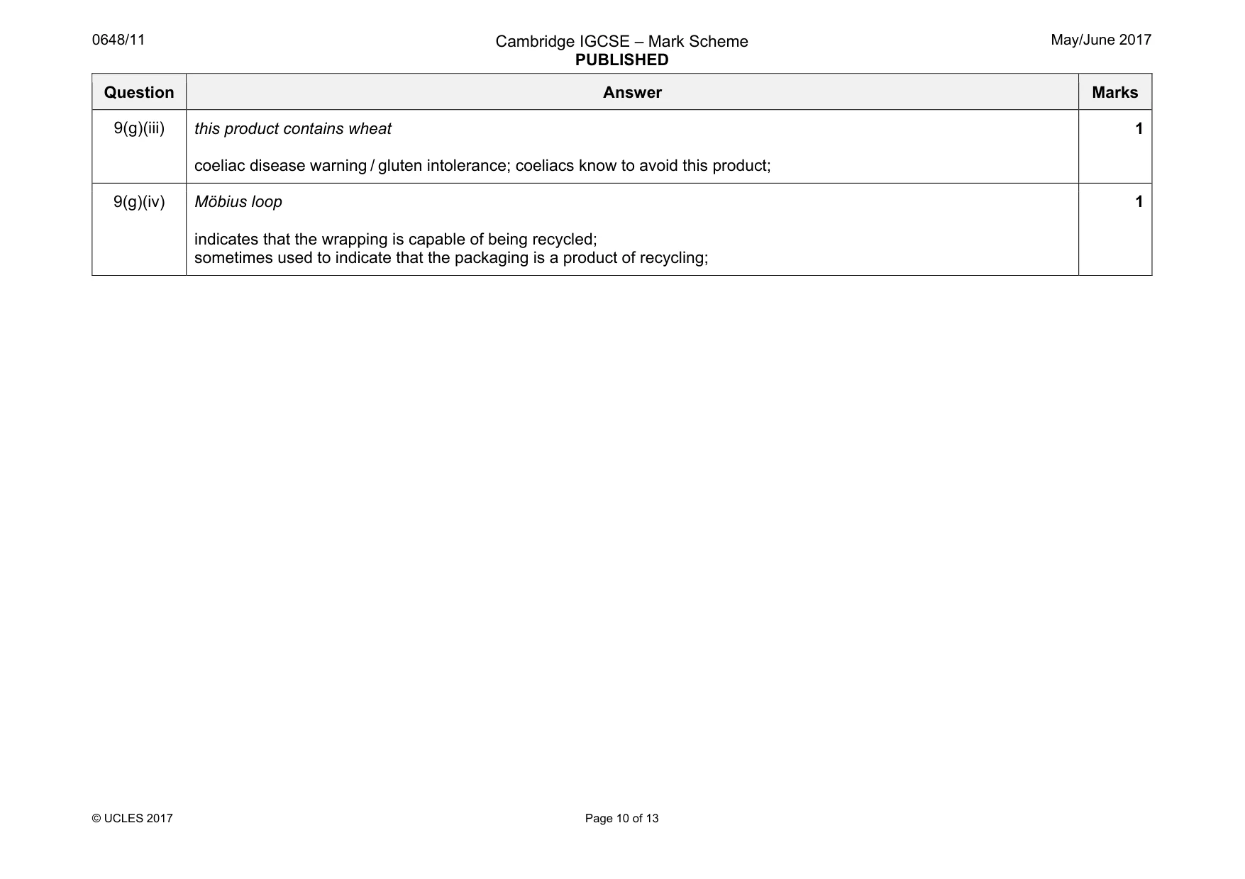 Mark scheme, page 10 of 13