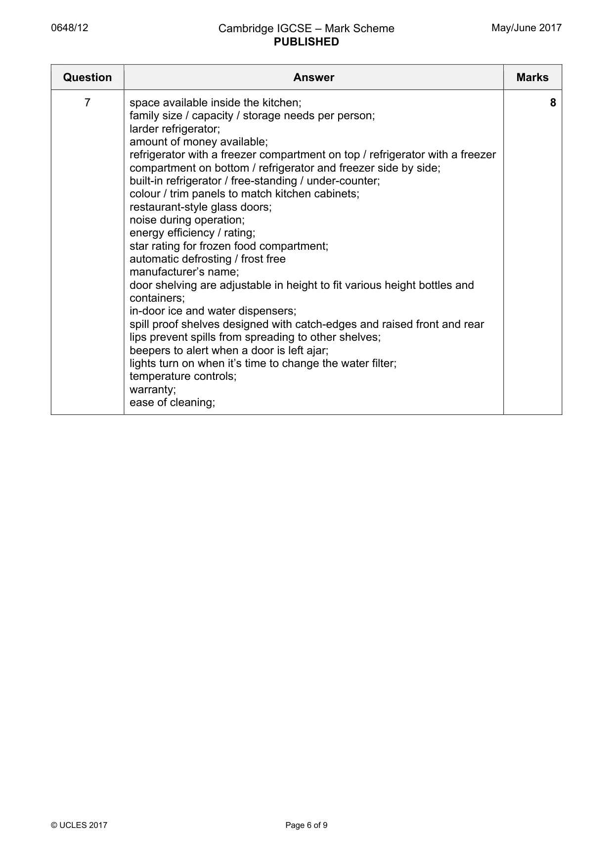 Mark scheme, page 6 of 9