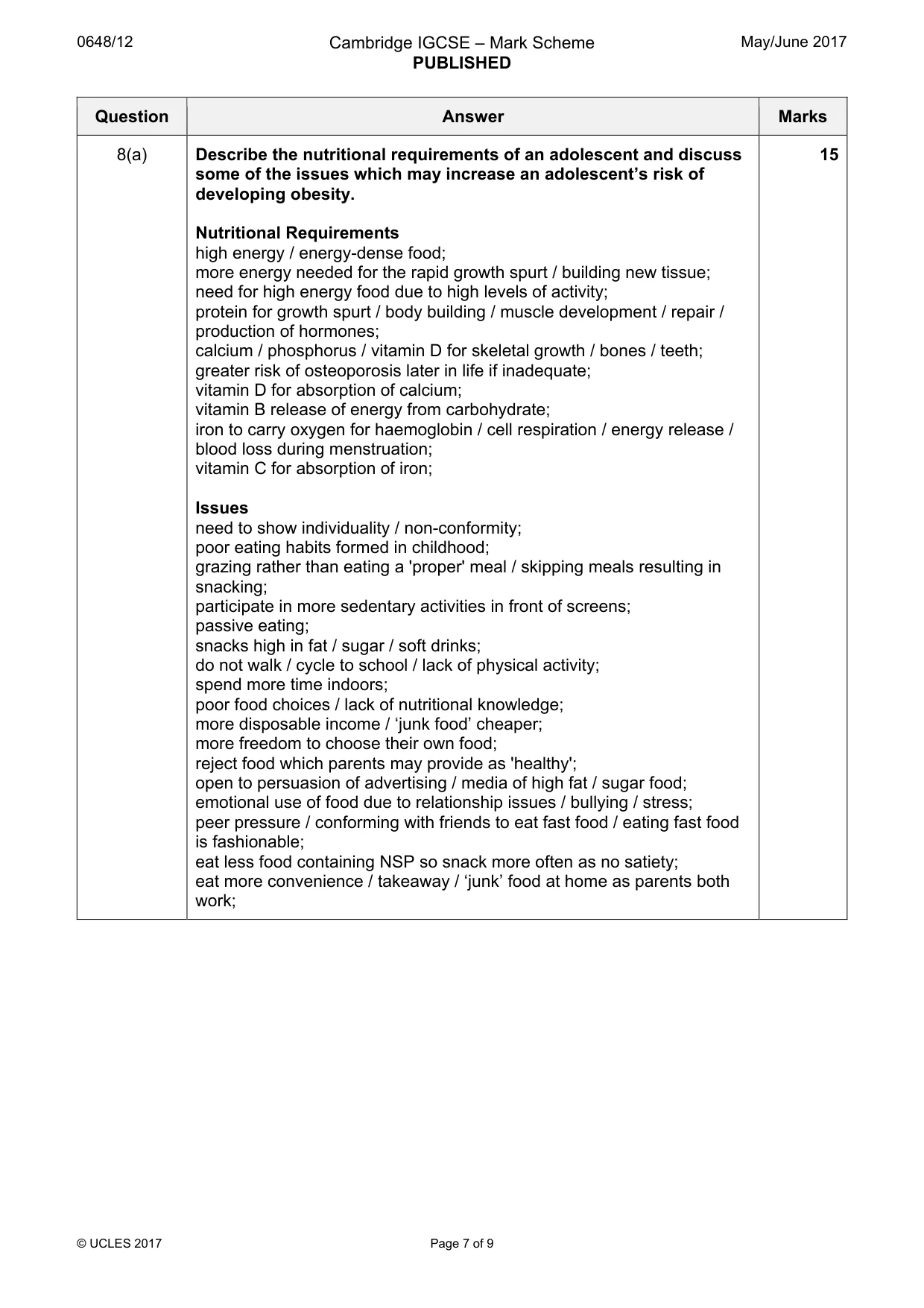 Mark scheme, page 7 of 9