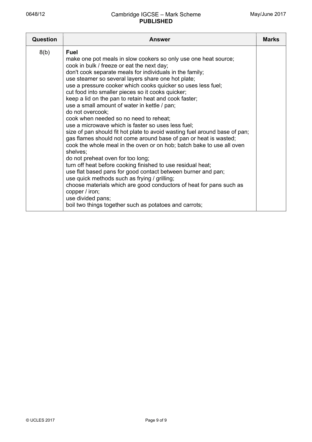 Mark scheme, page 9 of 9