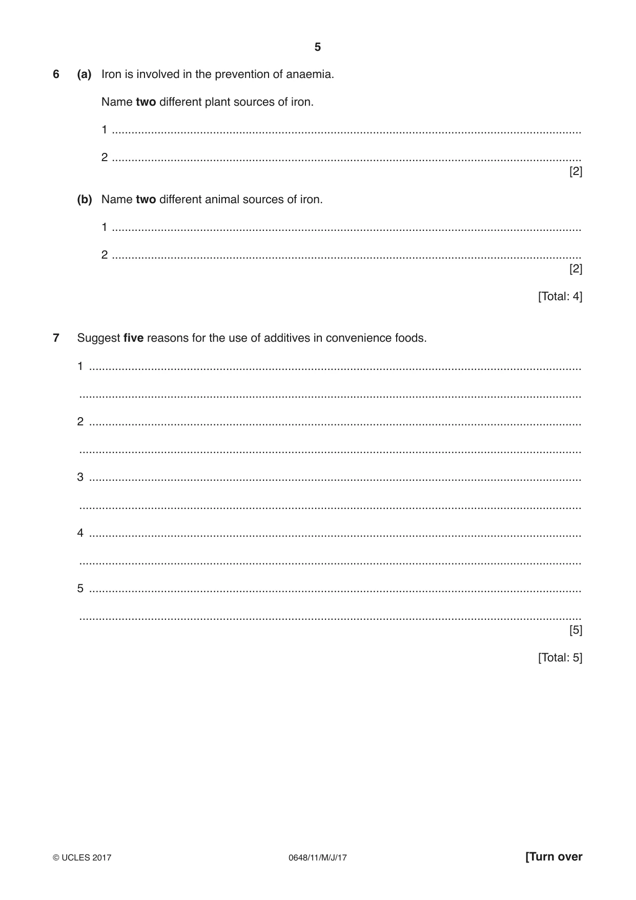 Cambridge IGCSE Food and Nutrition 0648 2017 May/June Paper 1 · Variant 1 question paper, page 5 of 16