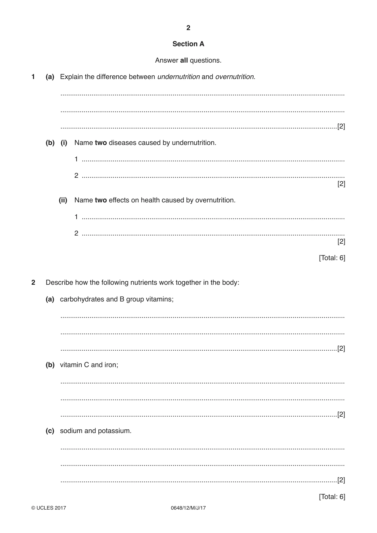 Cambridge IGCSE Food and Nutrition 0648 2017 May/June Paper 1 · Variant 2 question paper, page 2 of 12