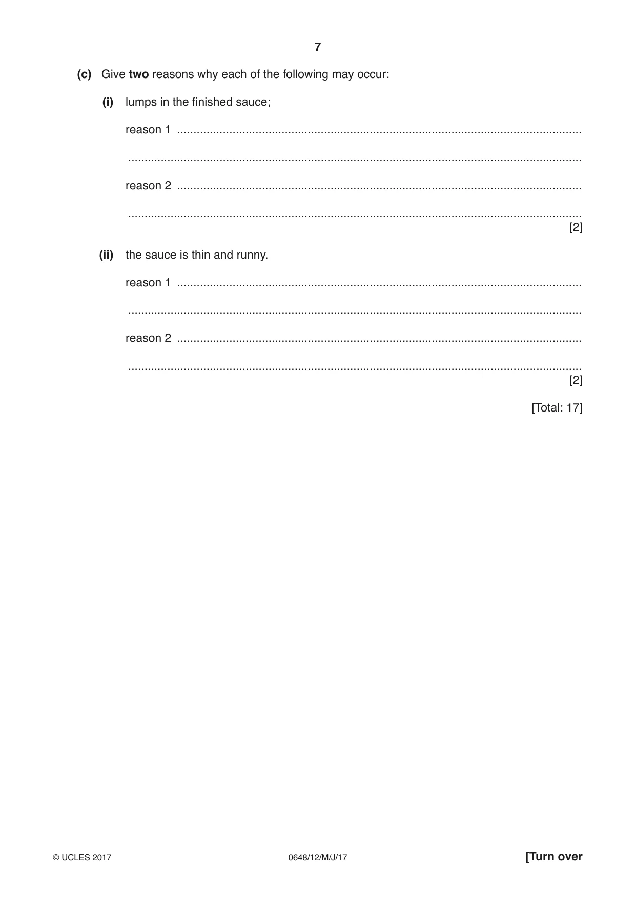Cambridge IGCSE Food and Nutrition 0648 2017 May/June Paper 1 · Variant 2 question paper, page 7 of 12